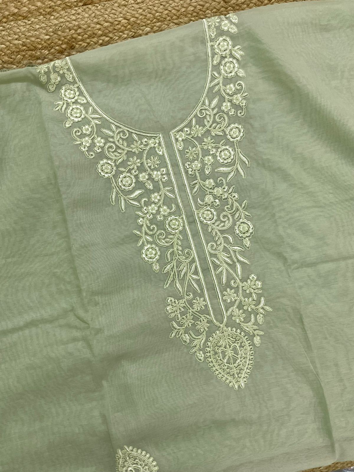 Soft Chanderi Embroidered Suit - Green
