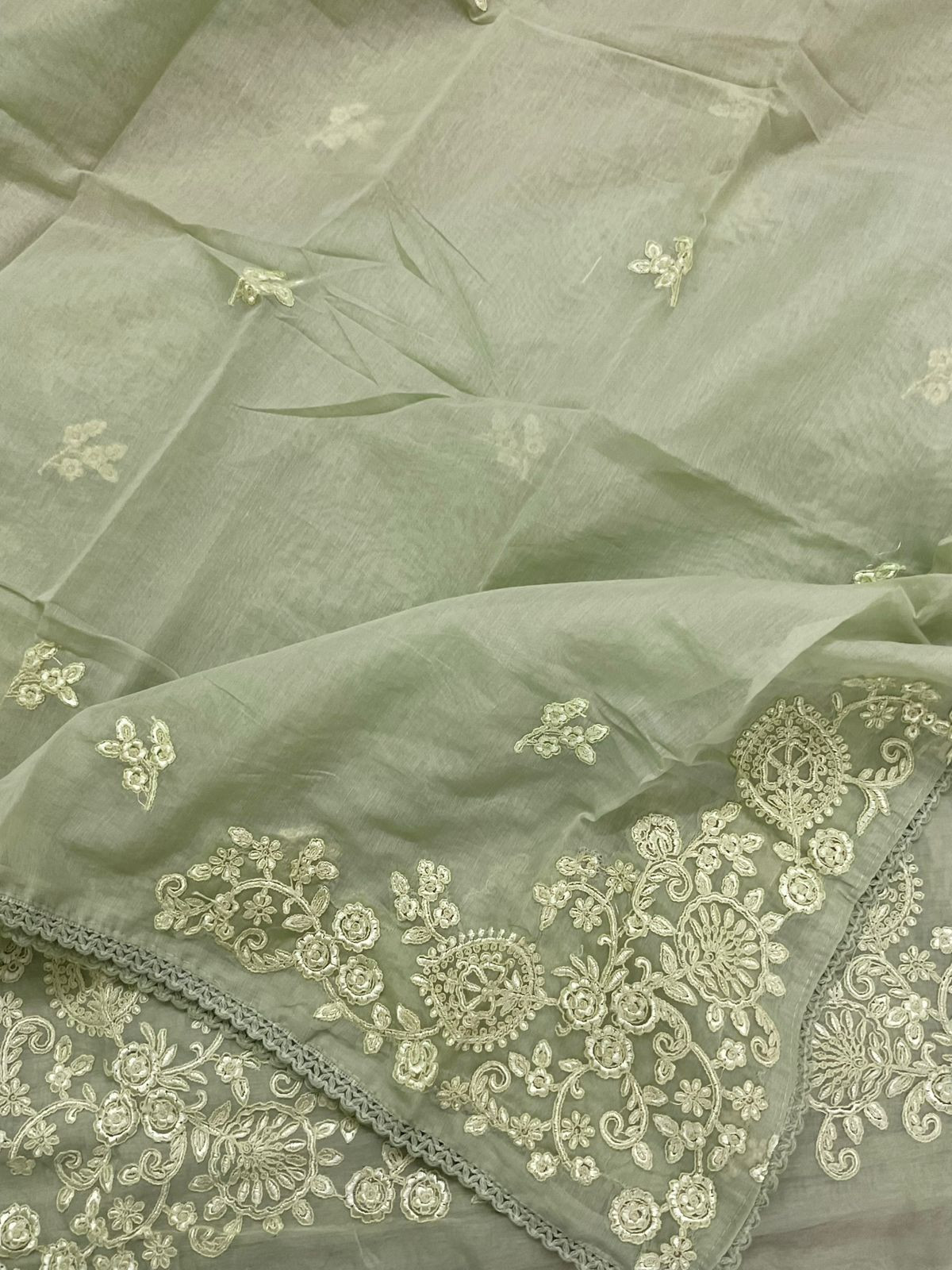 Soft Chanderi Embroidered Suit - Green