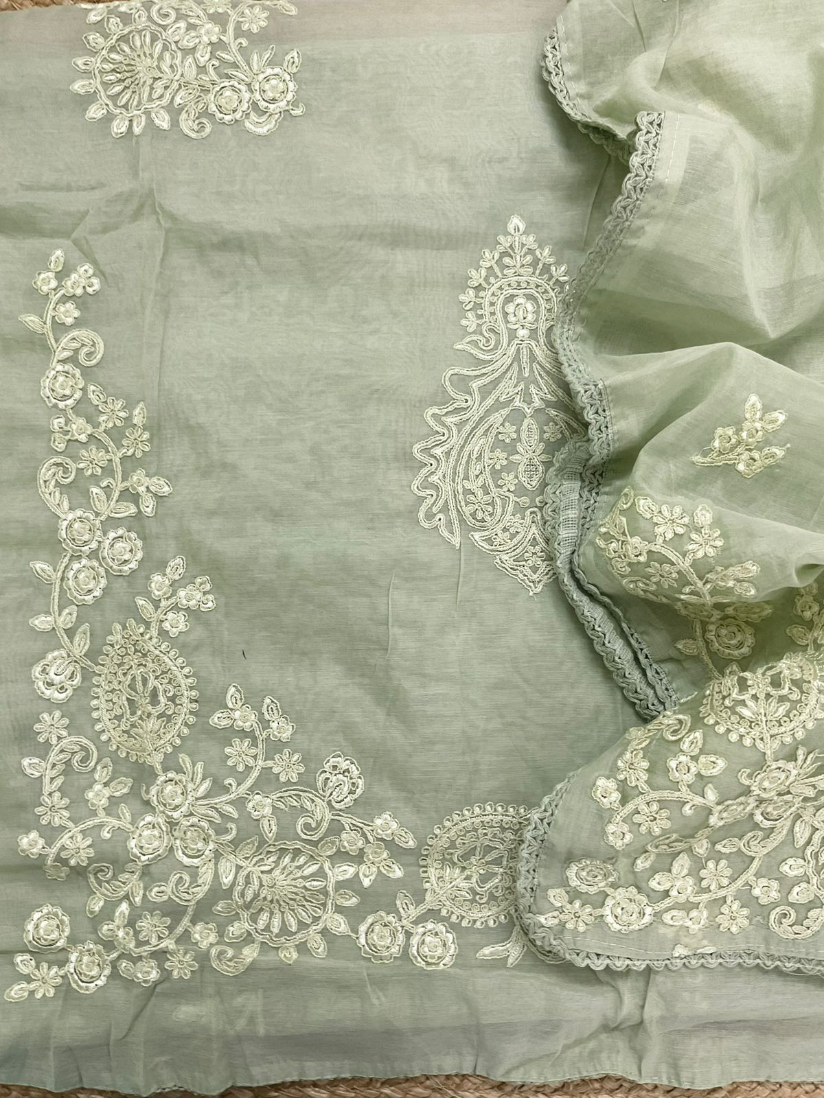Soft Chanderi Embroidered Suit - Green