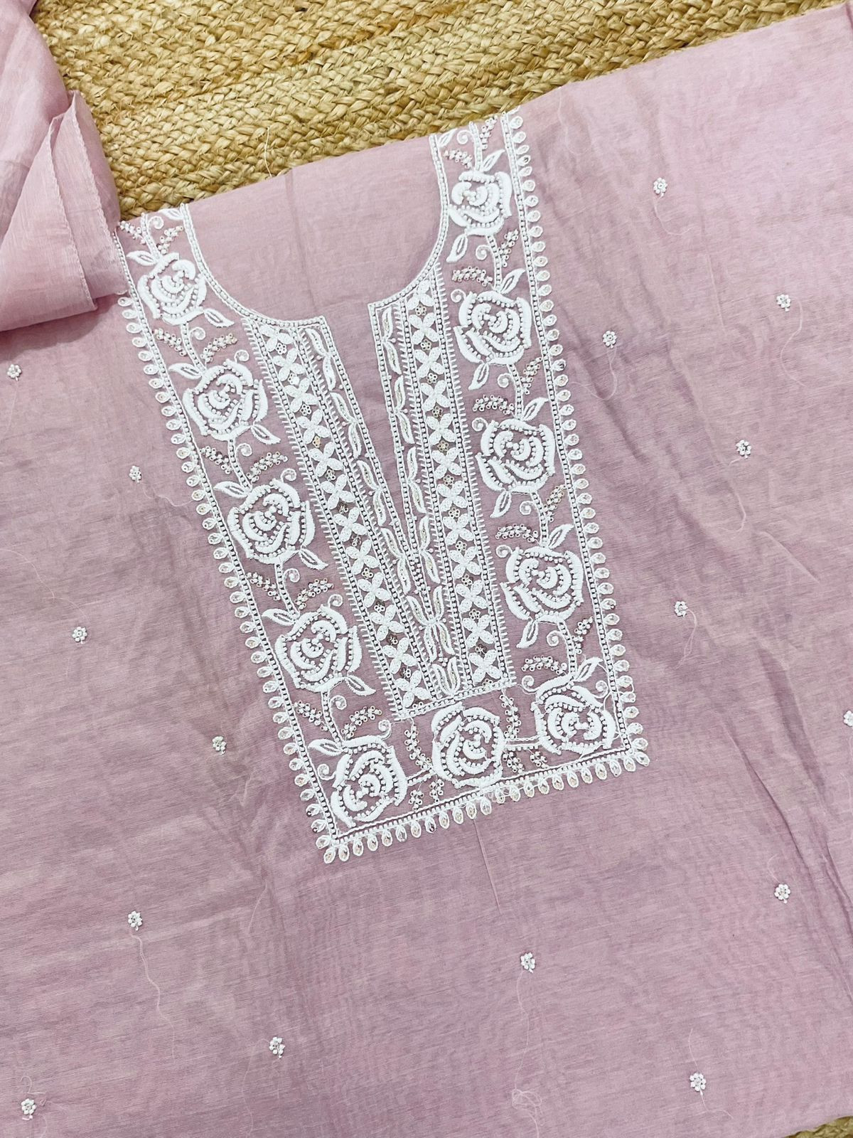 Soft Chanderi Embroidered Suit - Lilac