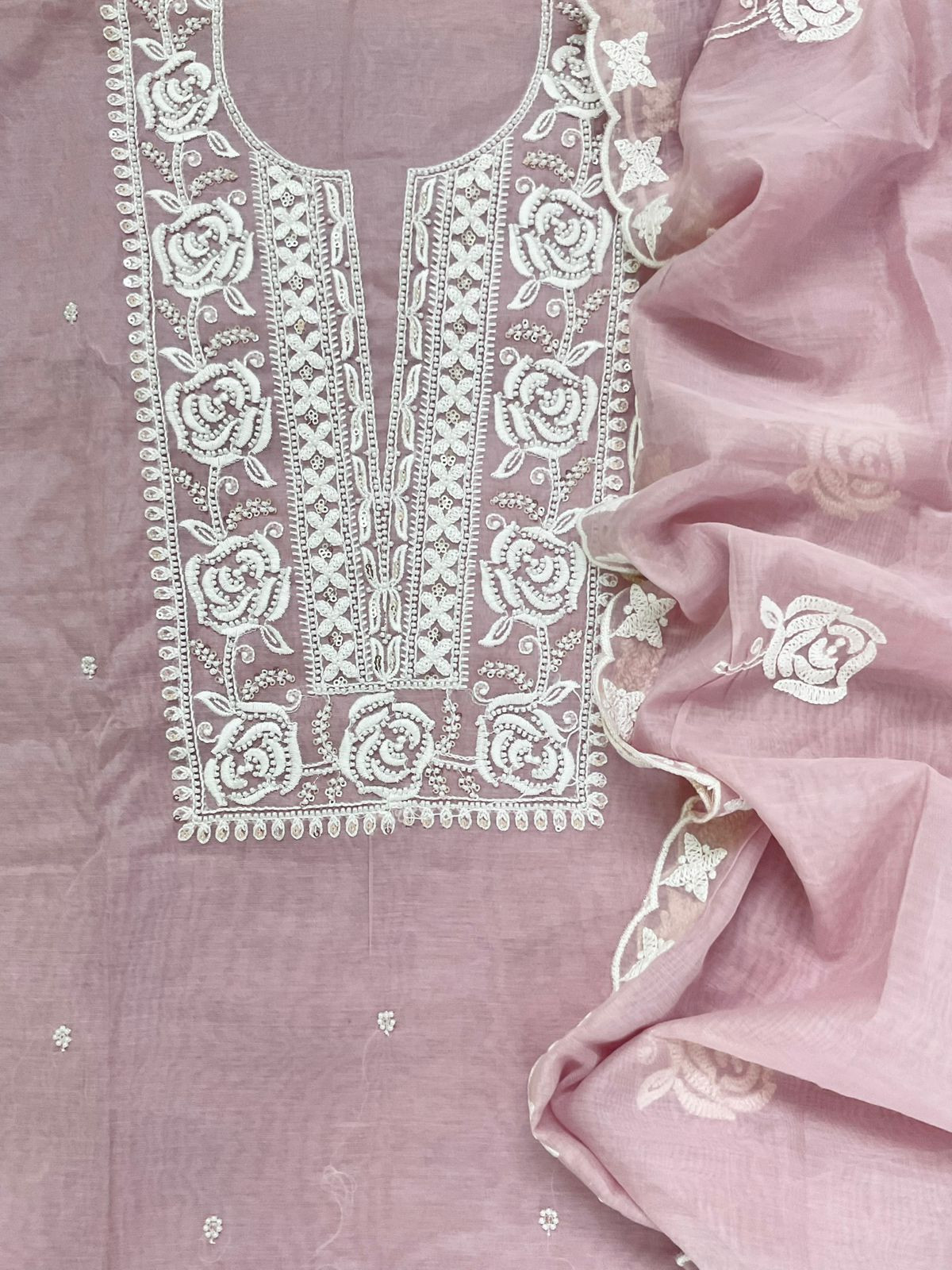 Soft Chanderi Embroidered Suit - Lilac