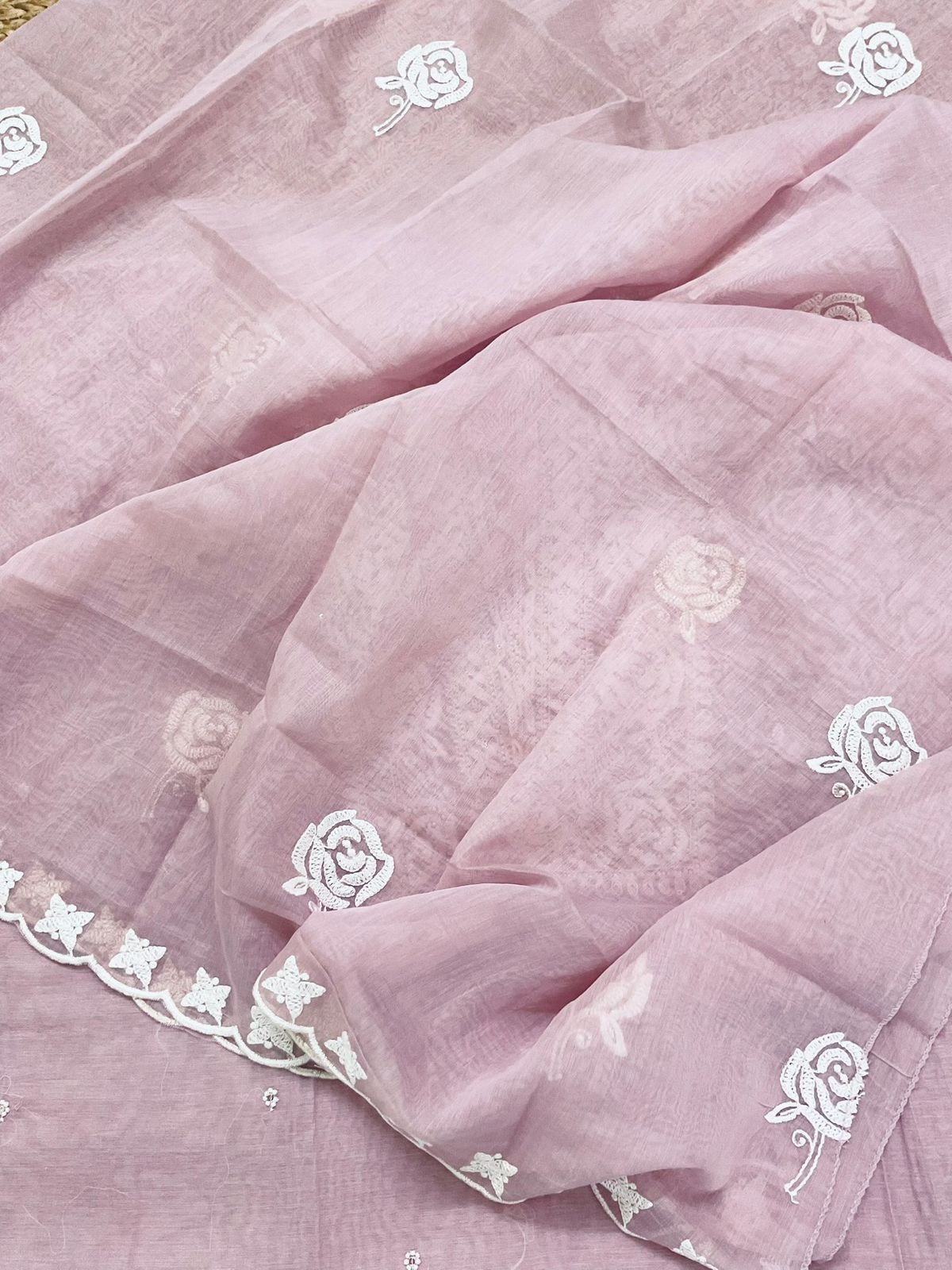 Soft Chanderi Embroidered Suit - Lilac