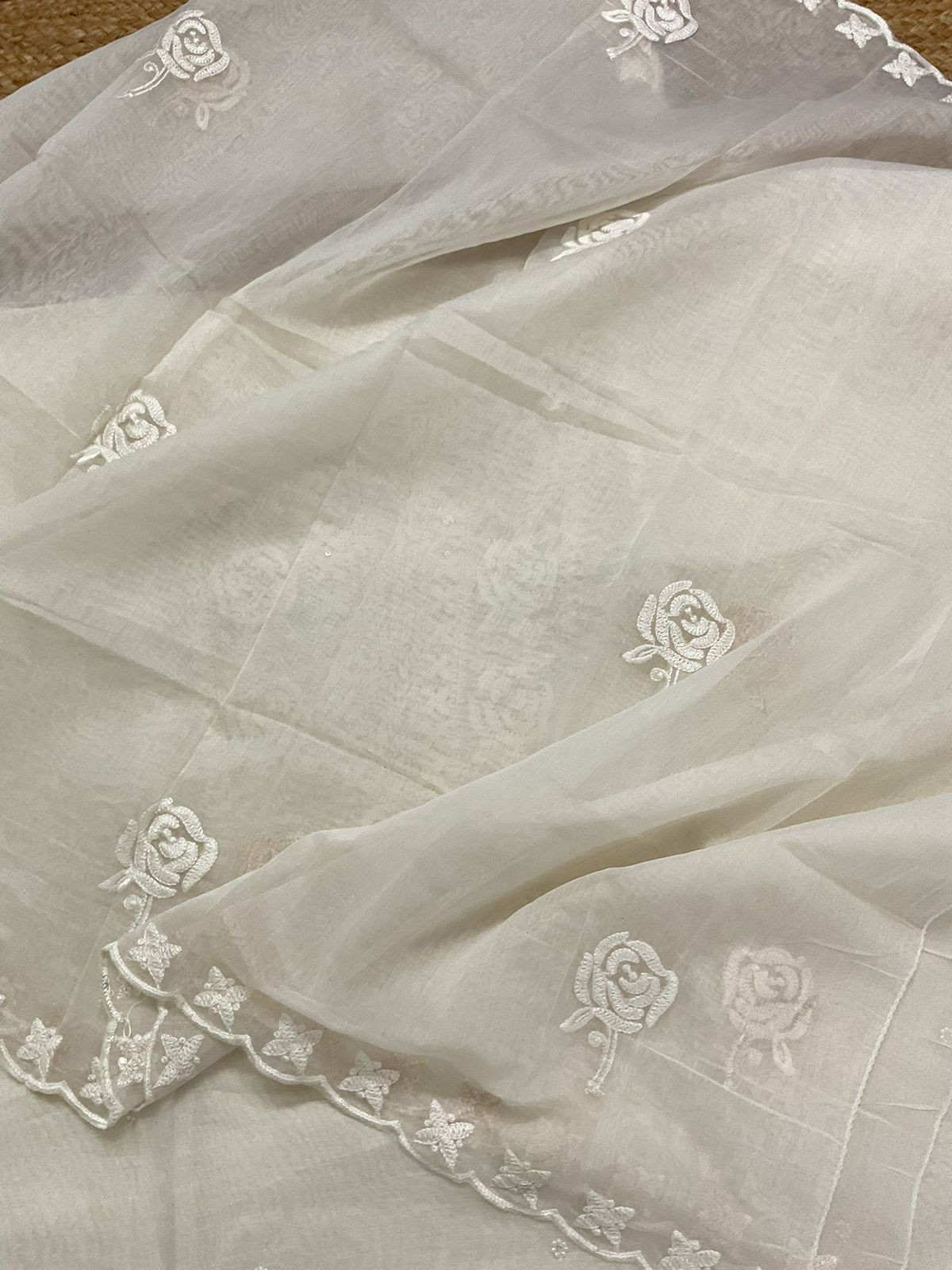 Soft Chanderi Embroidered Suit - Off White
