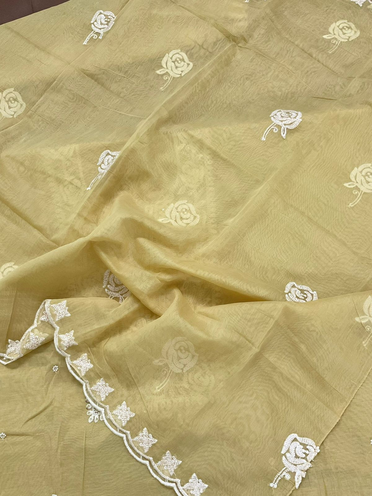 Soft Chanderi Embroidered Suit - Yellow