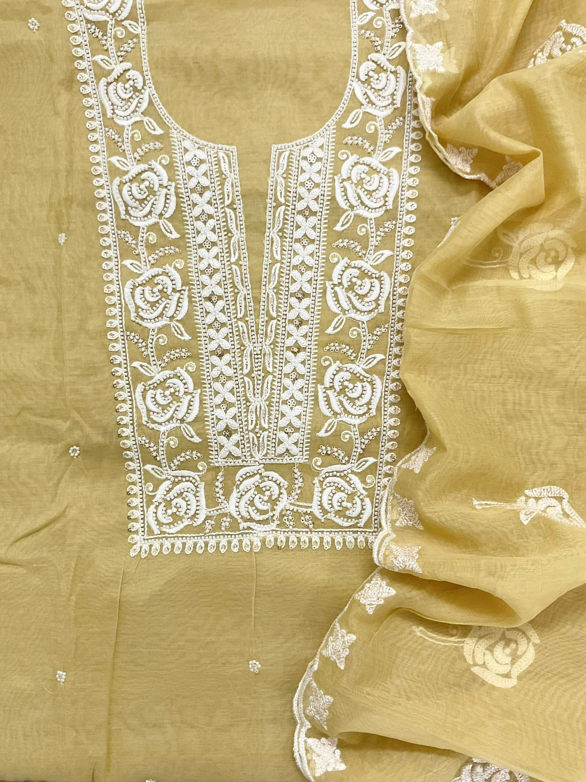 Soft Chanderi Embroidered Suit - Yellow