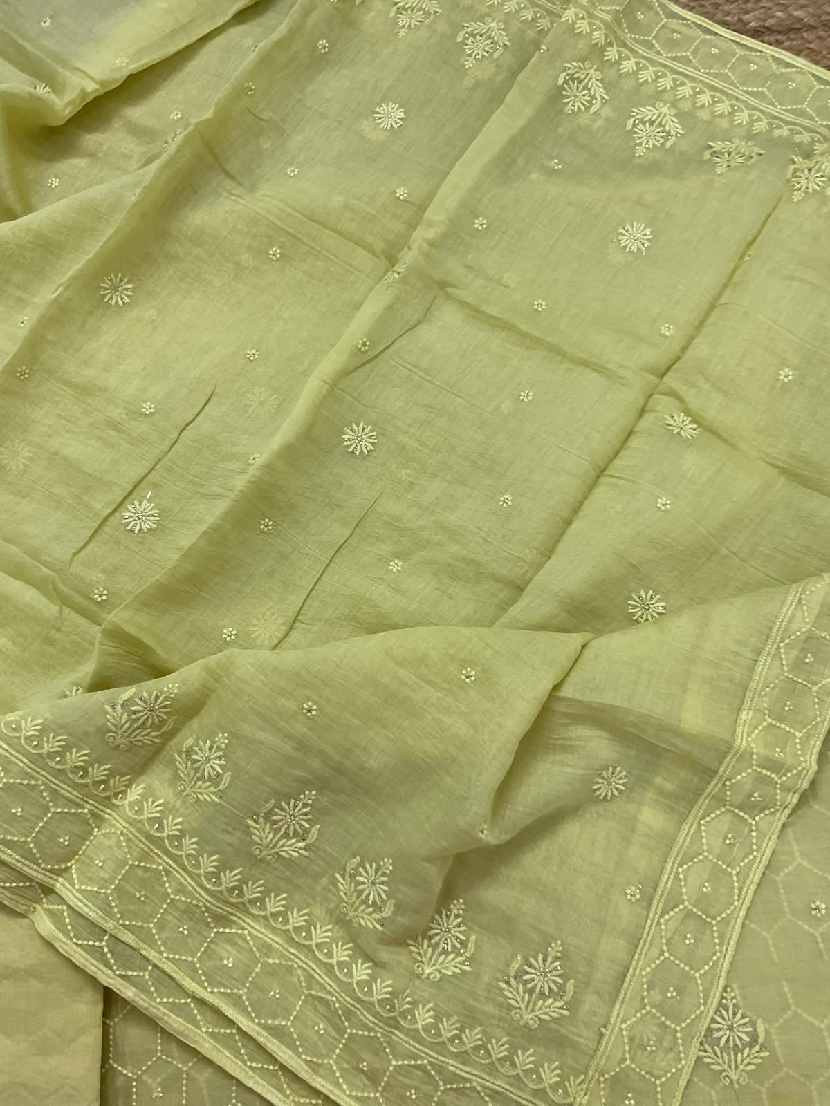 Pure Mul Chanderi Embroidered Suit - Yellow