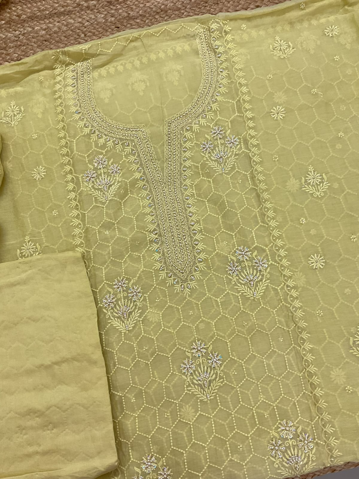 Pure Mul Chanderi Embroidered Suit - Yellow