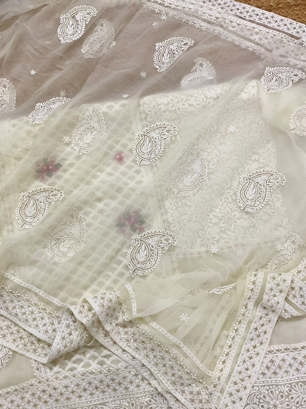 Pure Fine Georgette Embroidered Suit - Off White
