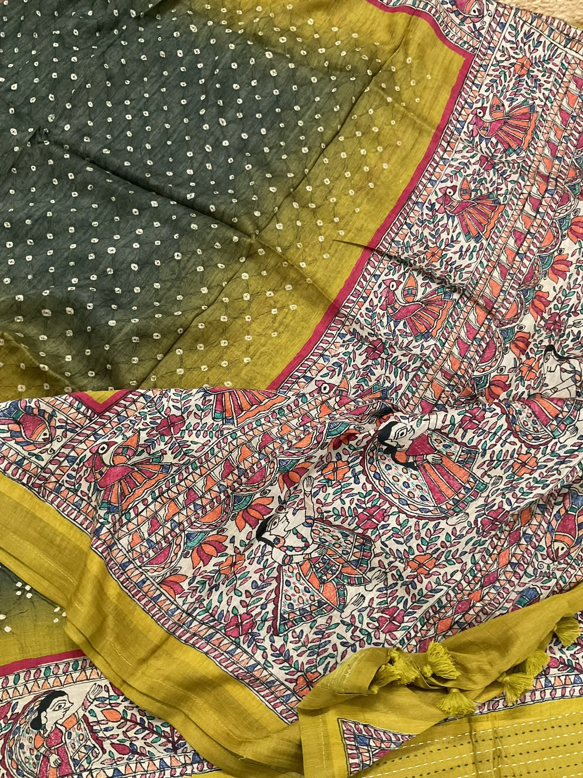 Pure Slub Chanderi Printed Embroidered Border Suit - Green