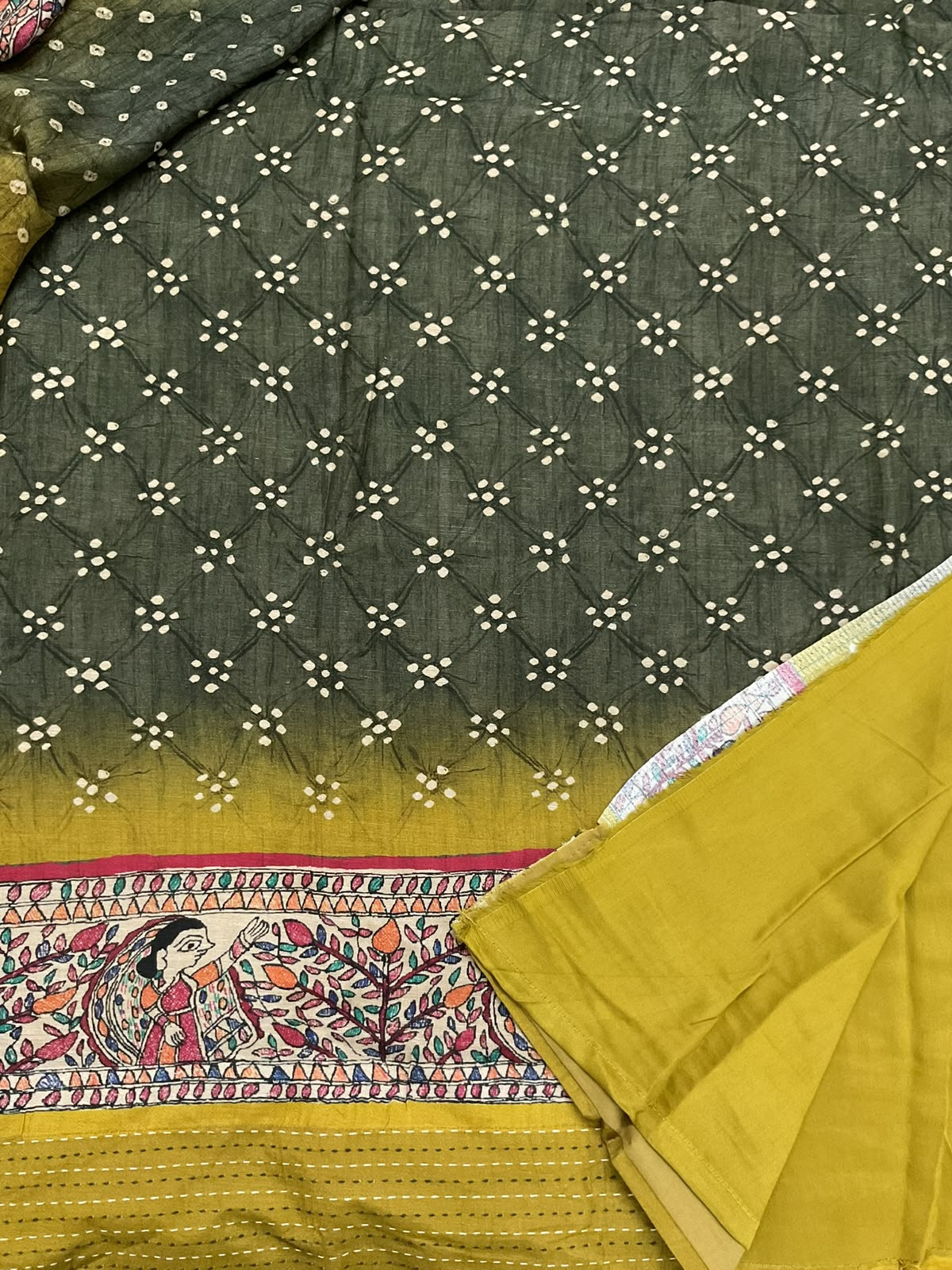Pure Slub Chanderi Printed Embroidered Border Suit - Green