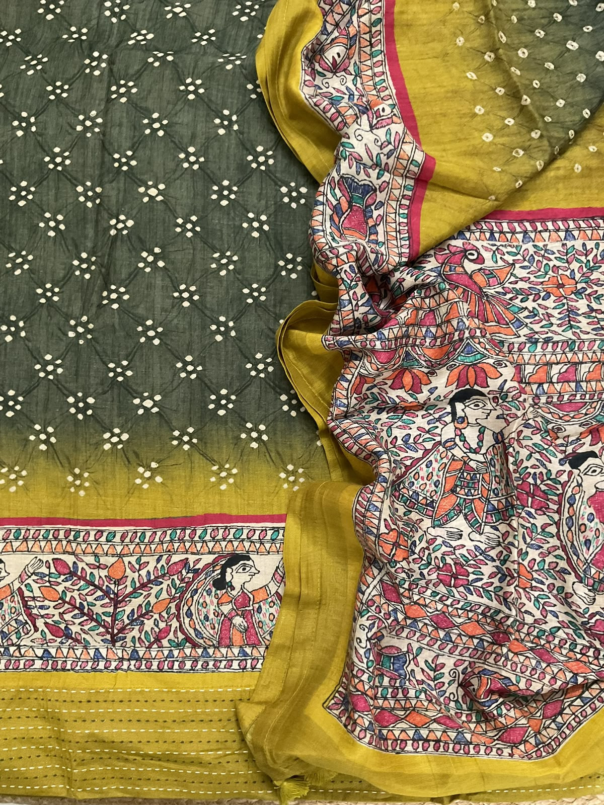 Pure Slub Chanderi Printed Embroidered Border Suit - Green
