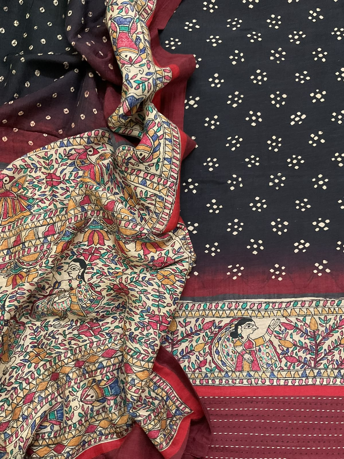Pure Slub Chanderi Printed Embroidered Border Suit - Black