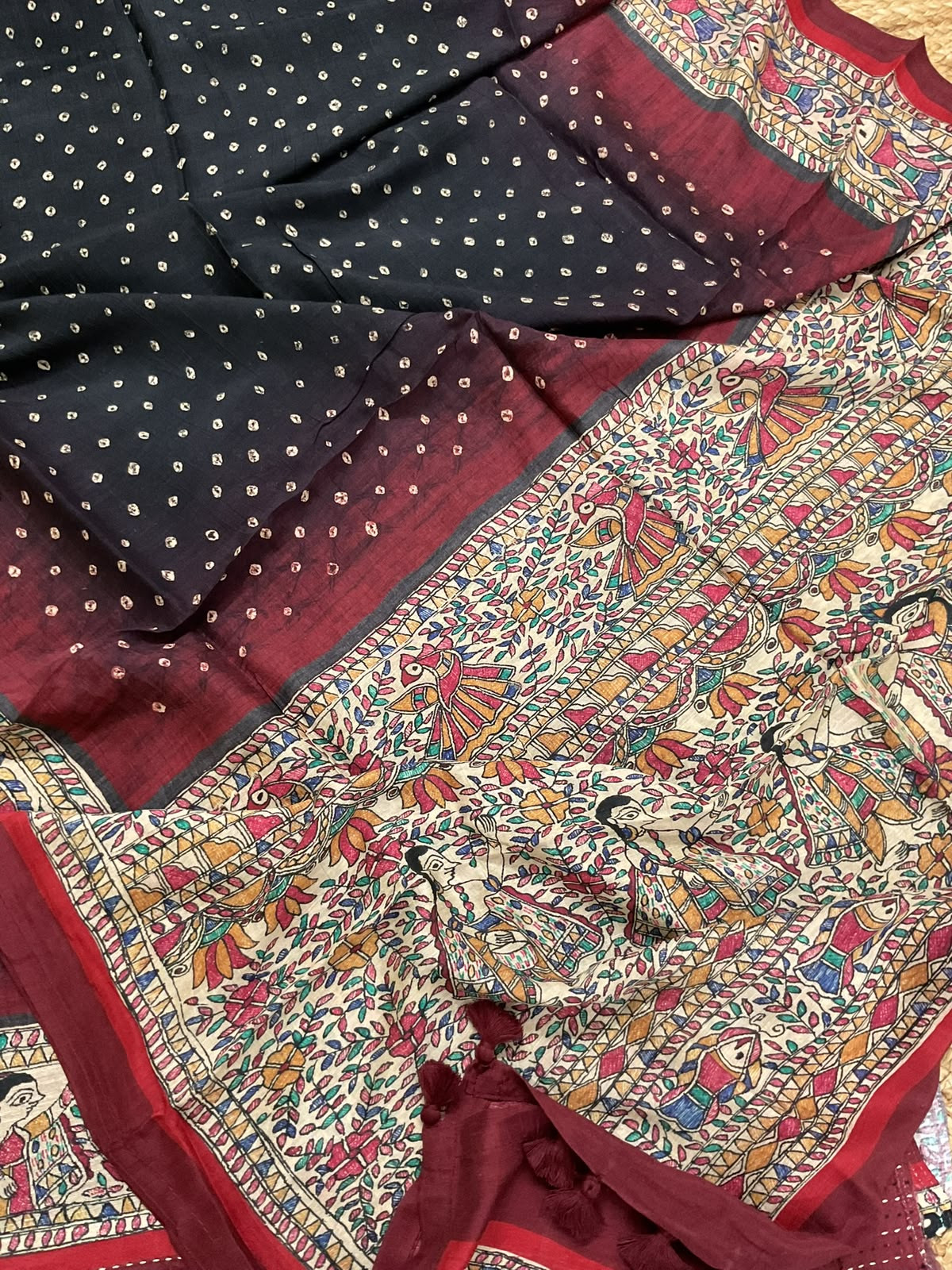 Pure Slub Chanderi Printed Embroidered Border Suit - Black