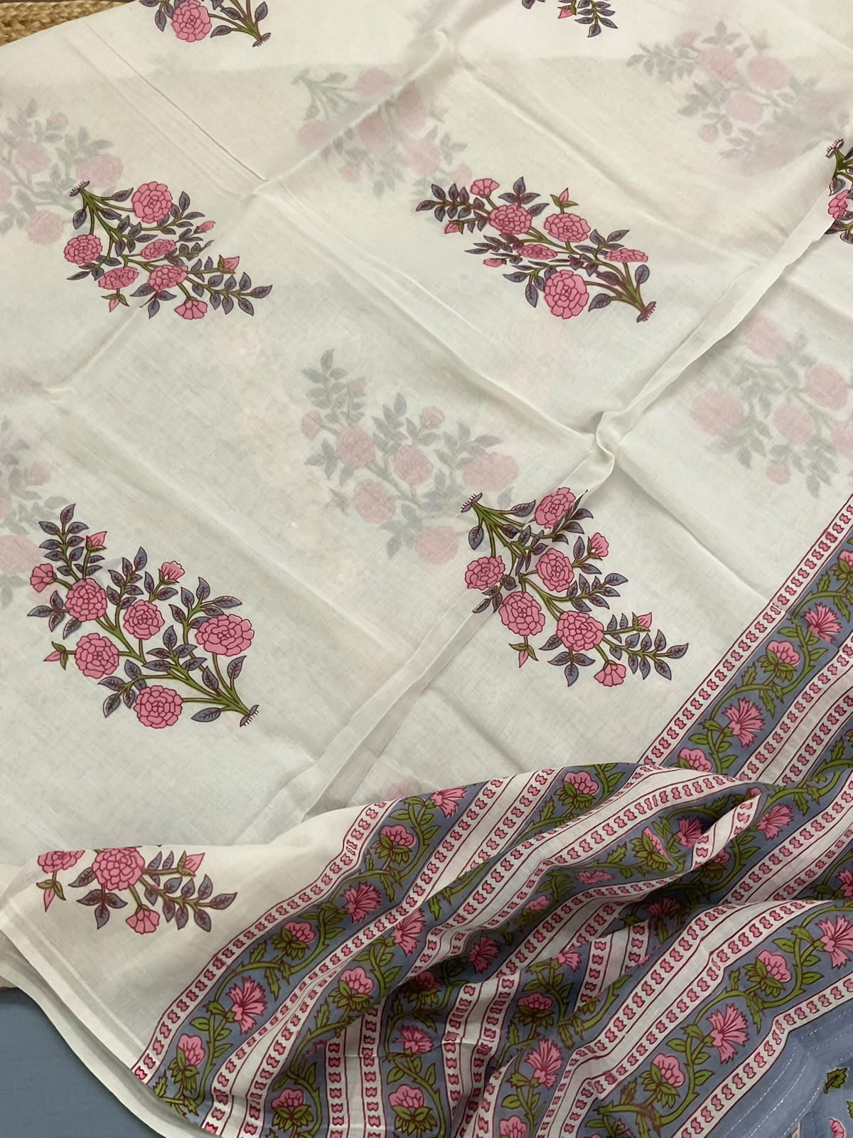 Pure Cotton Printed Embroidered Suit - Lilac Grey
