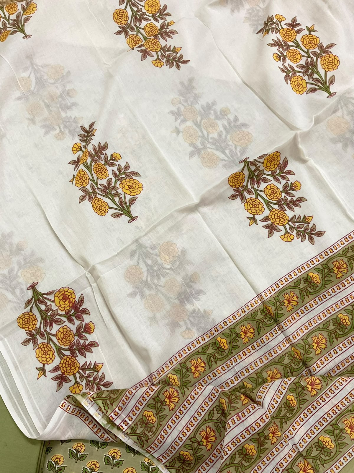 Pure Cotton Printed Embroidered Suit - Green
