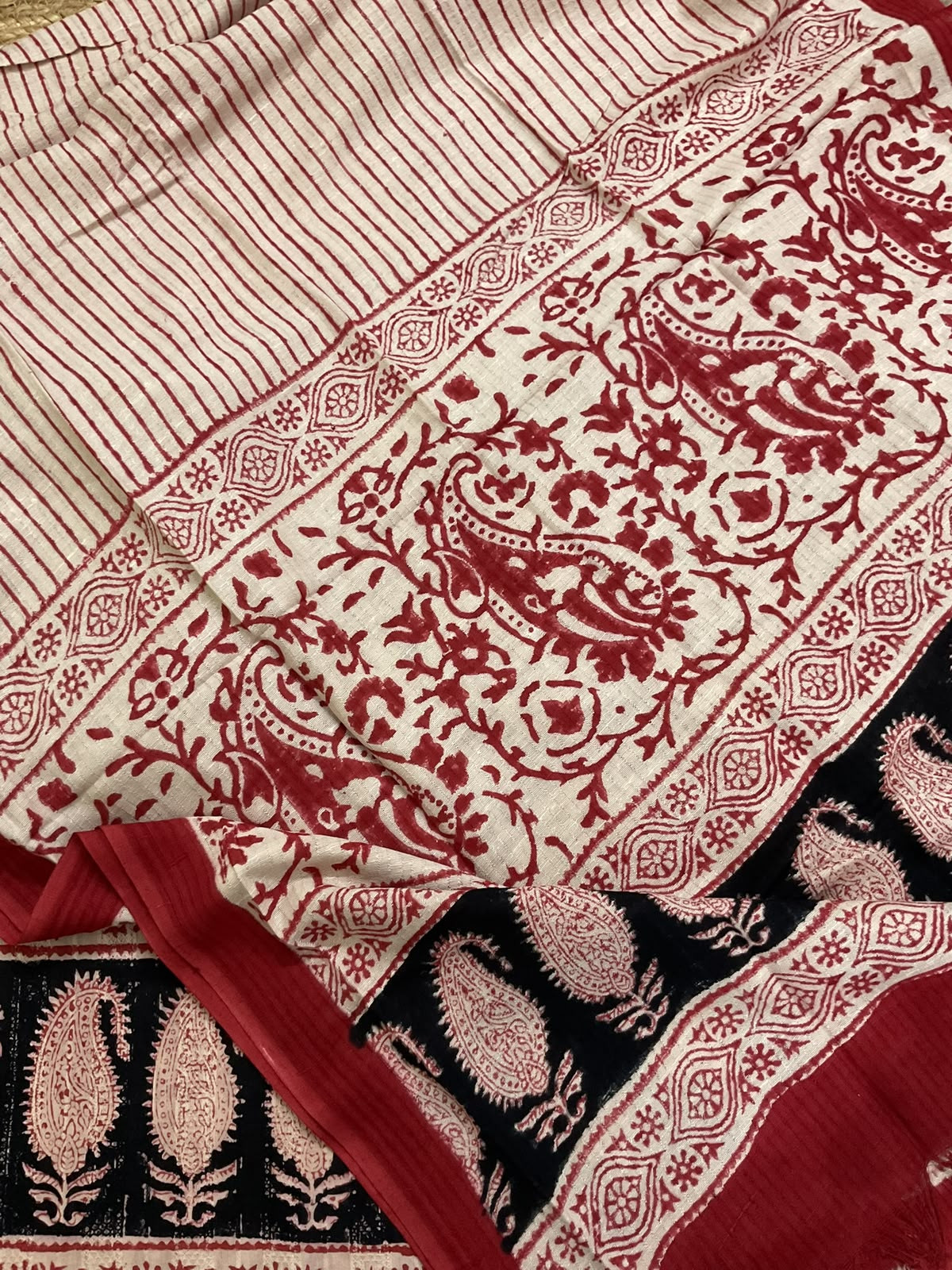 Pure Cotton Self Weaved Printed Suit - Red