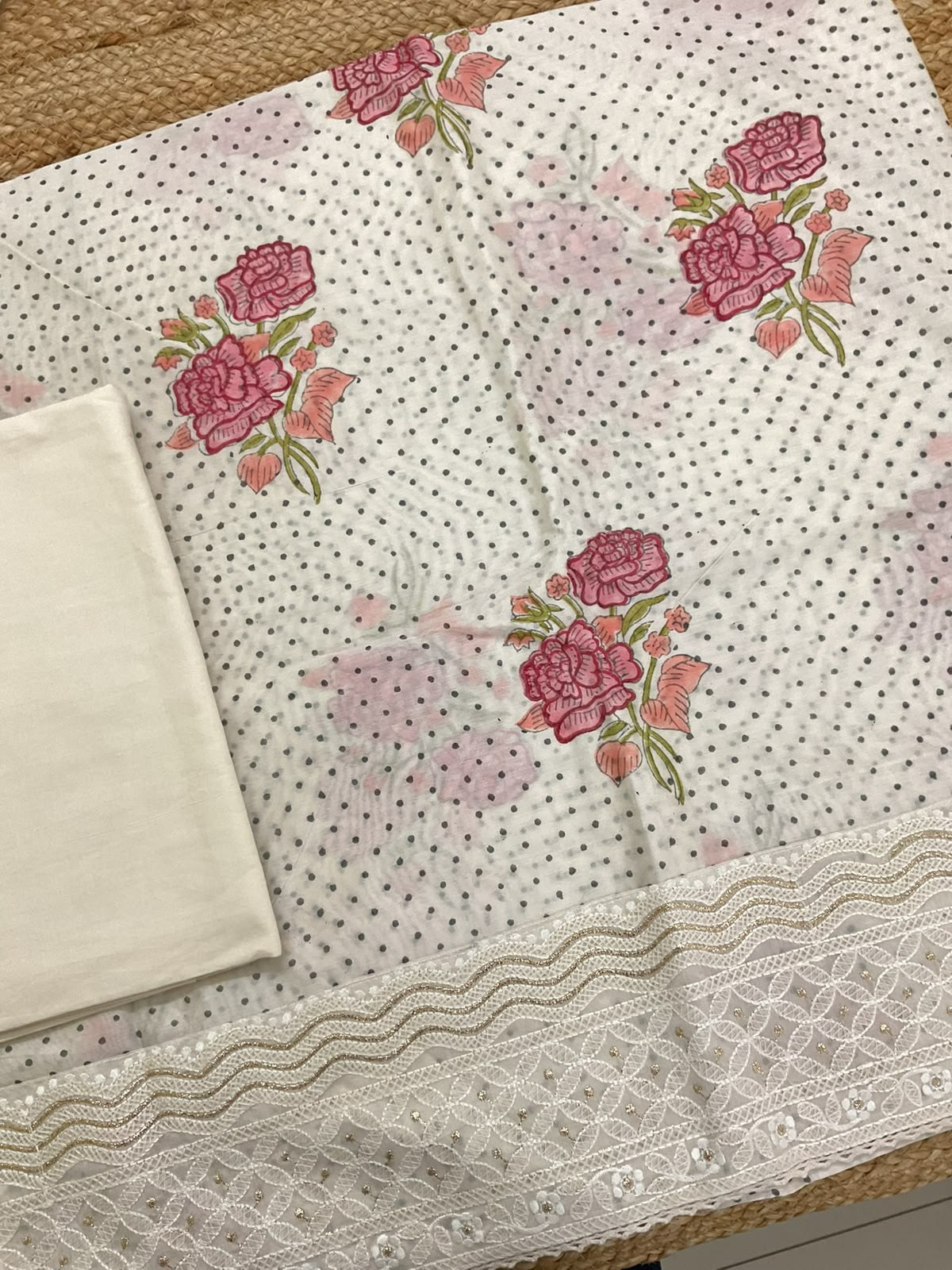 Pure Chanderi Printed Embroidered Suit - Off White