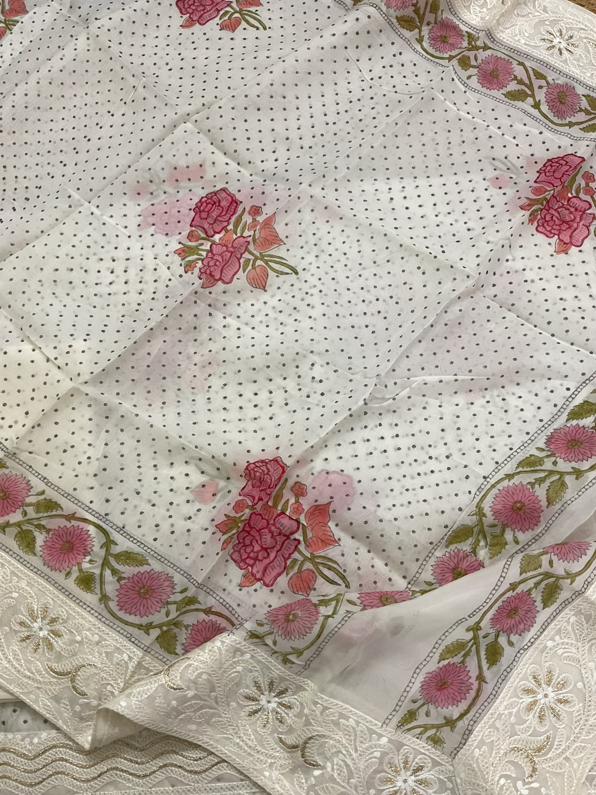 Pure Chanderi Printed Embroidered Suit - Off White