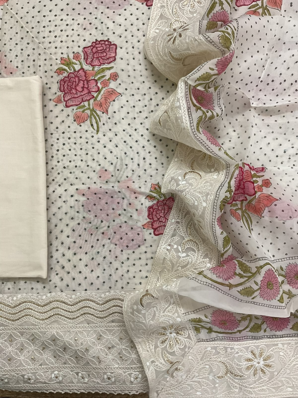 Pure Chanderi Printed Embroidered Suit - Off White