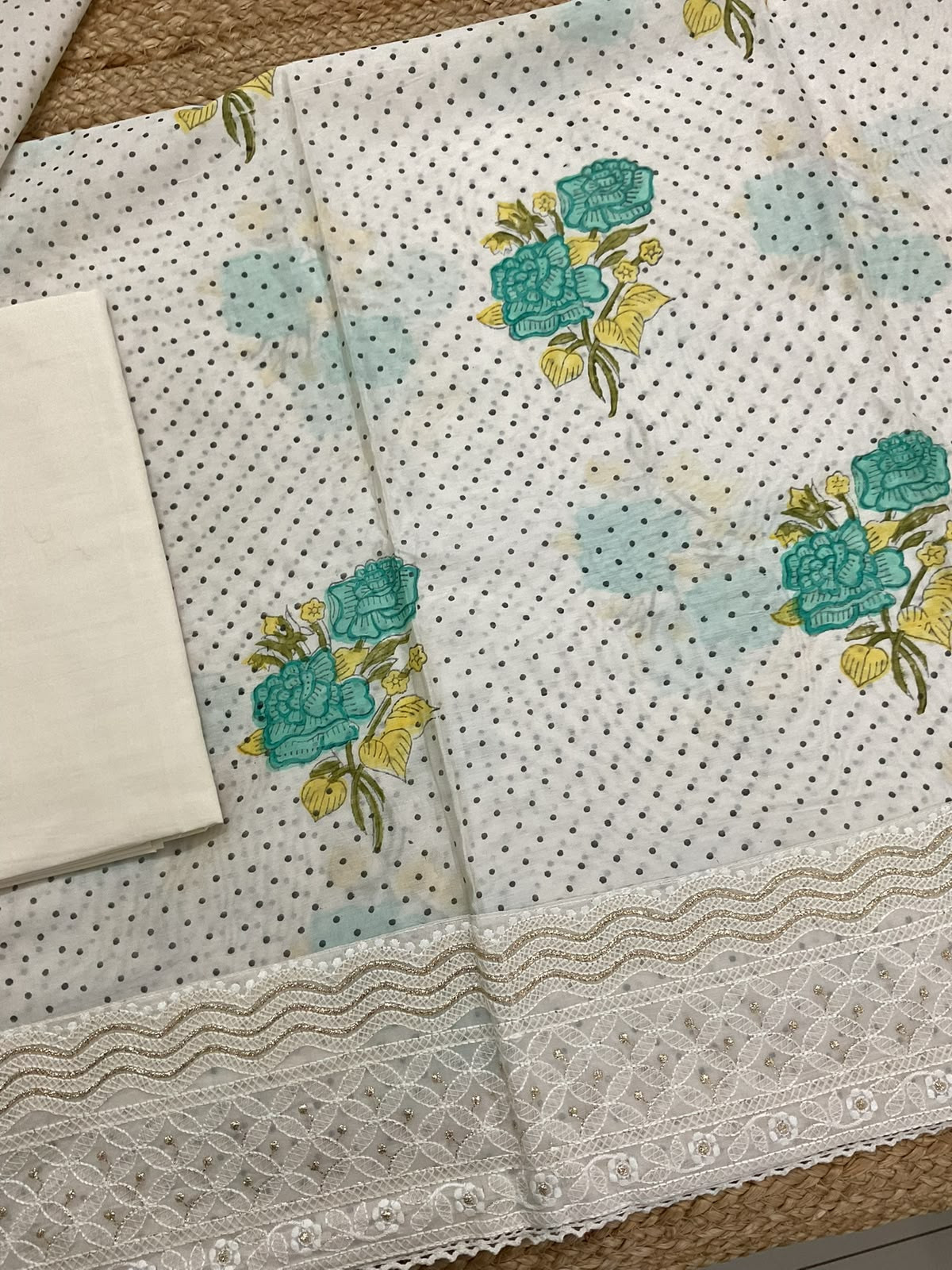 Pure Chanderi Printed Embroidered Suit - Off White