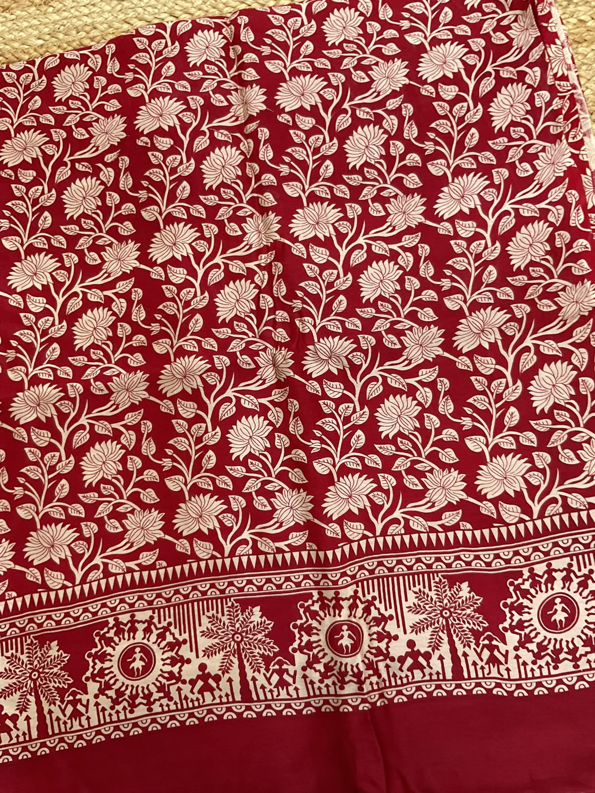 Pure Chanderi Printed Suit - Dark Red