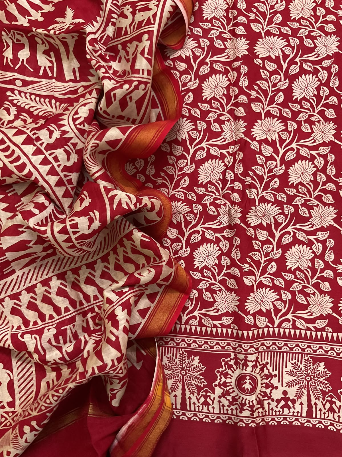 Pure Chanderi Printed Suit - Dark Red