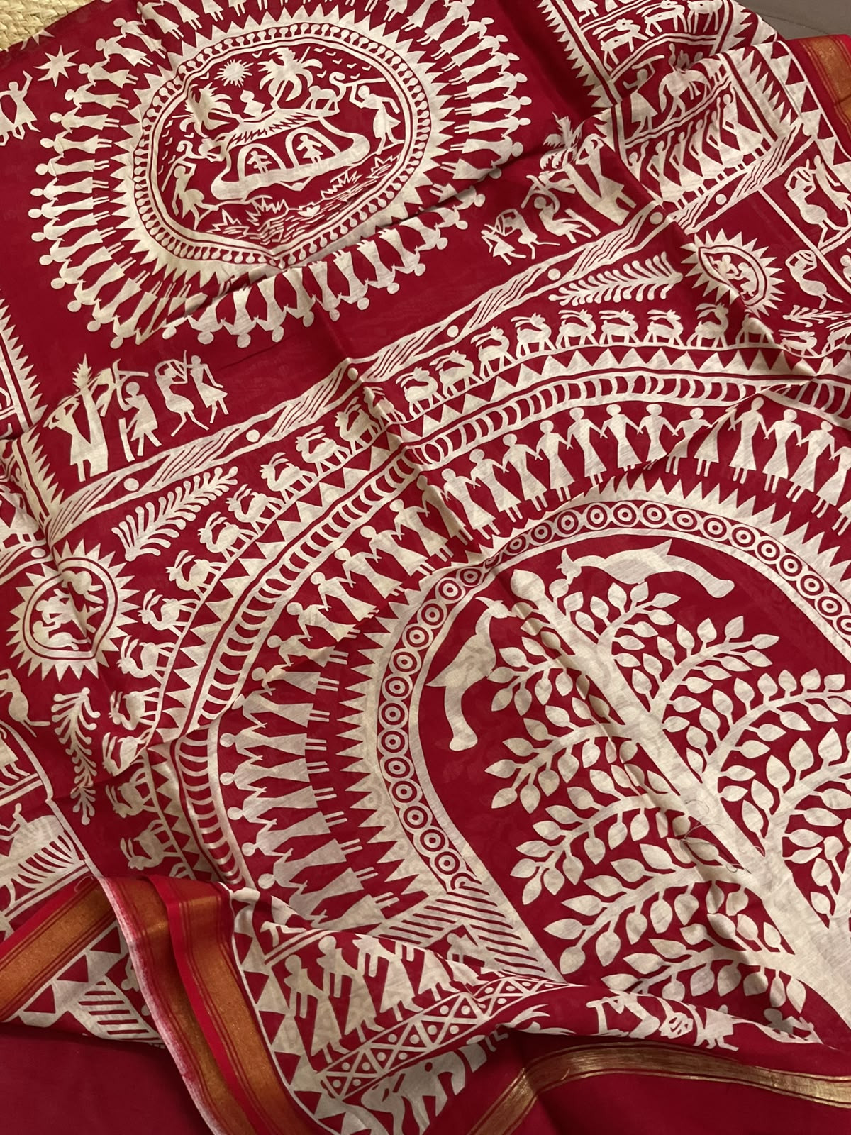 Pure Chanderi Printed Suit - Dark Red