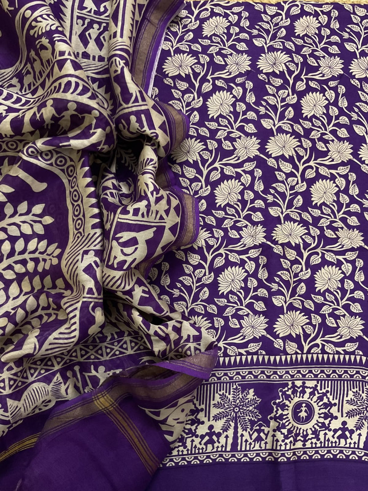 Image of Pure Chanderi Printed Suit - Violet