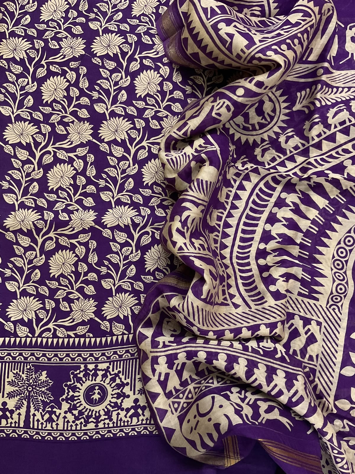 Pure Chanderi Printed Suit - Violet