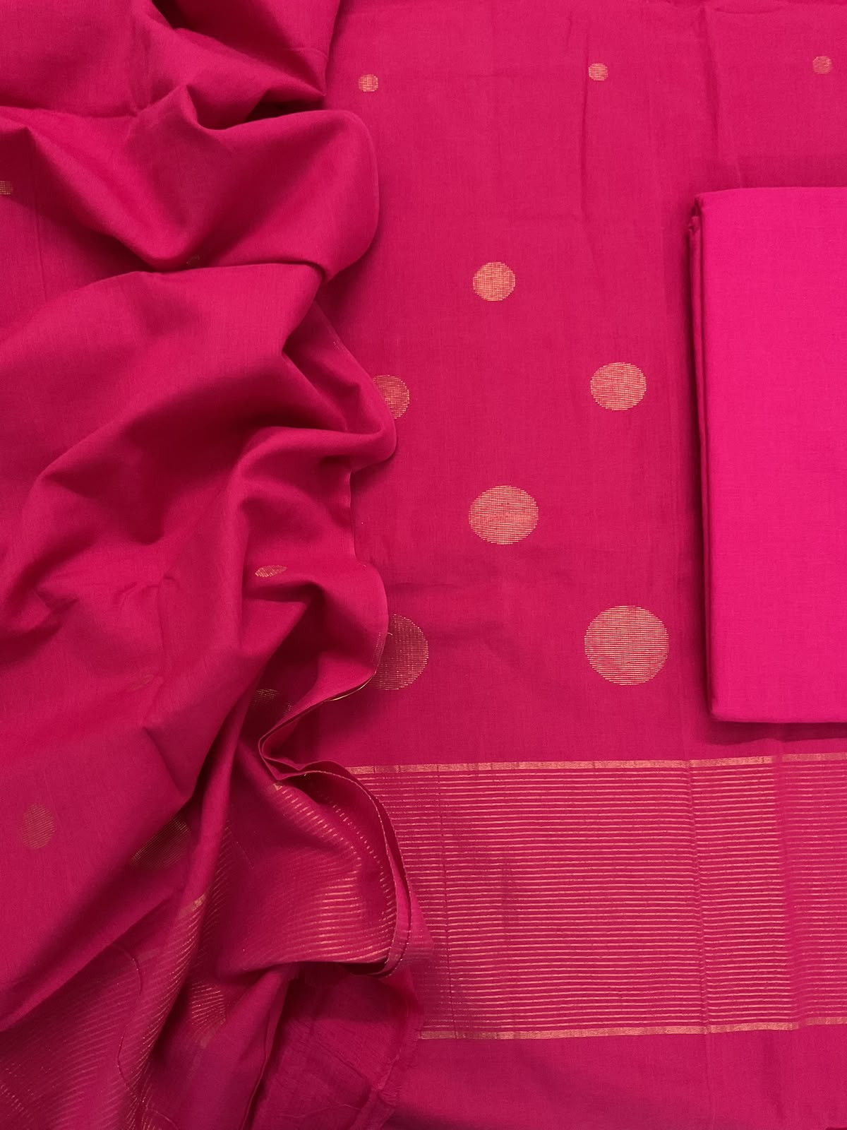 Pure Handloom Cotton Self Weaved Suit - Pink