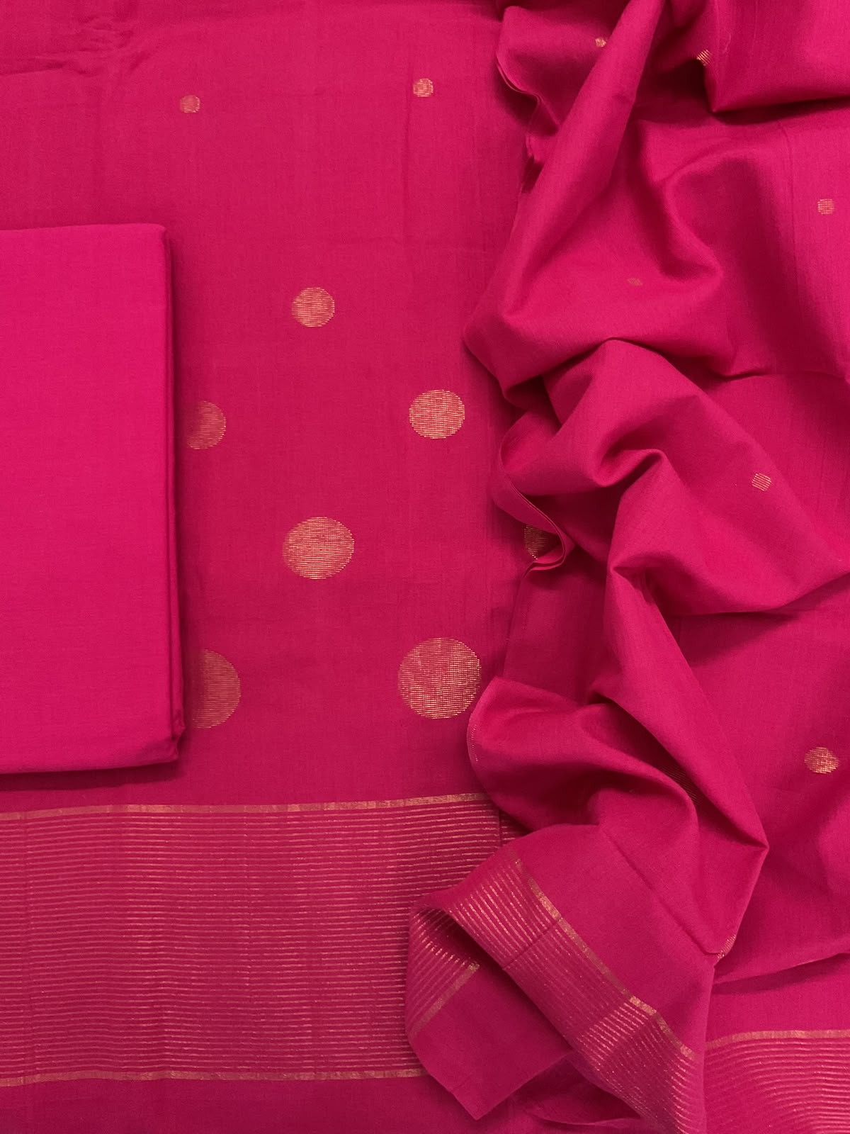 Pure Handloom Cotton Self Weaved Suit - Pink