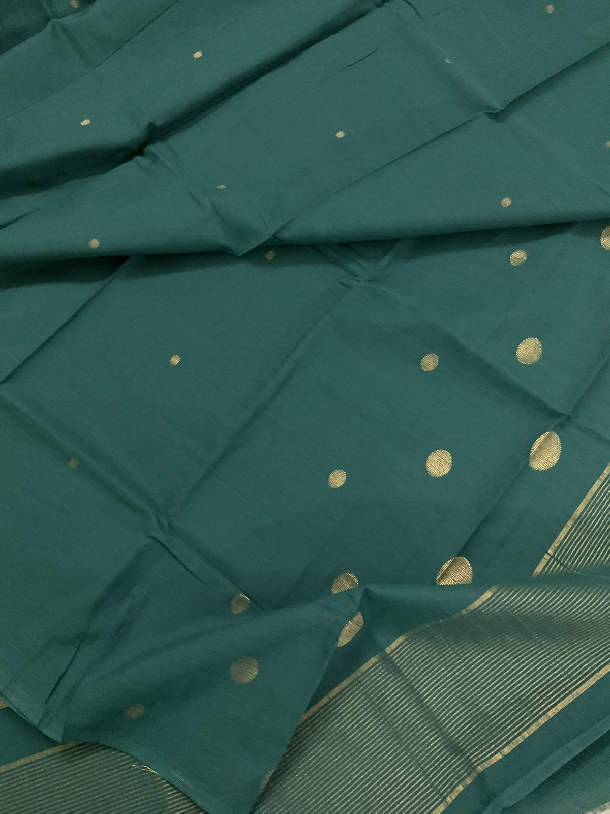 Pure Handloom Cotton Self Weaved Suit - Green