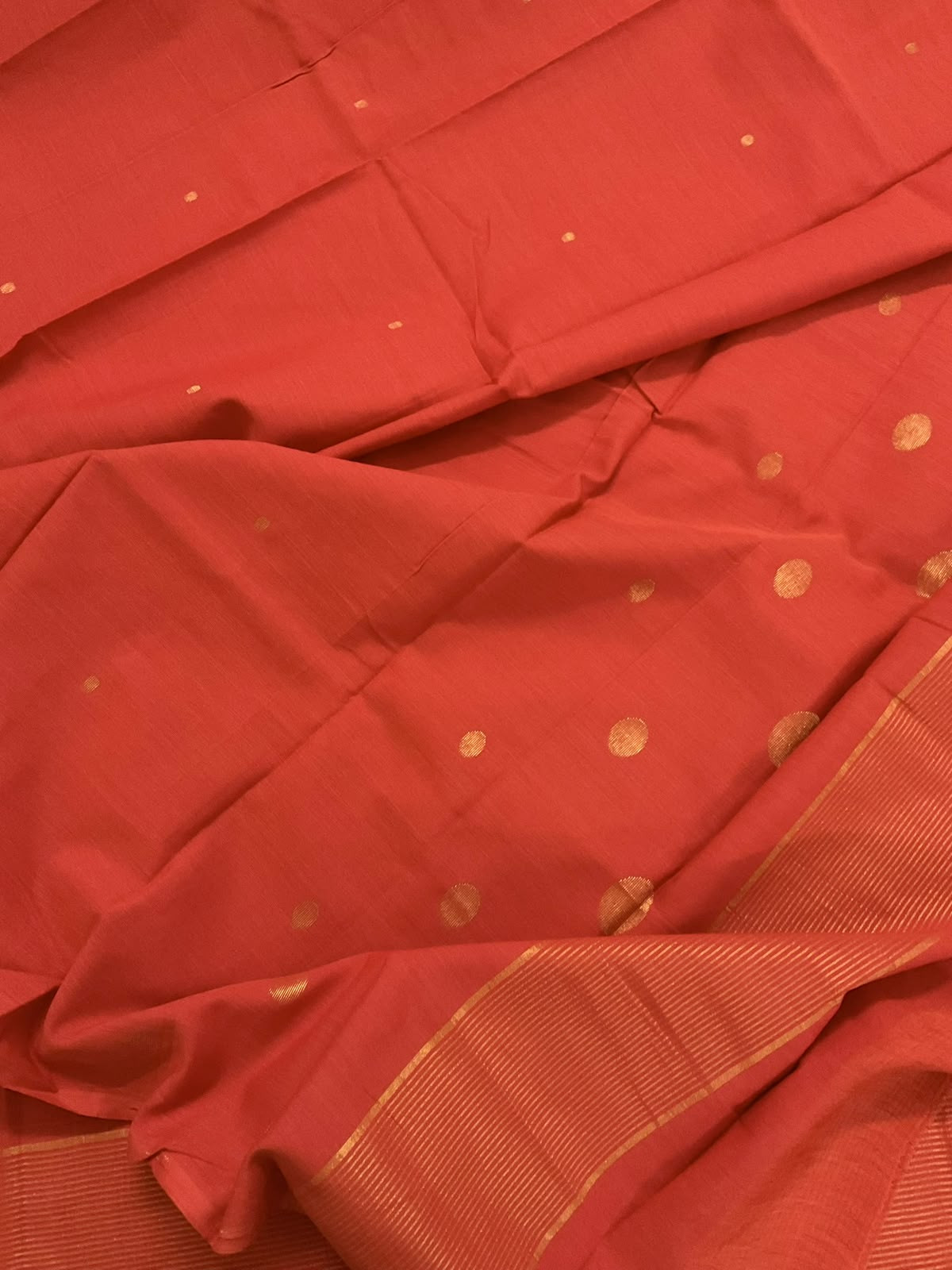 Pure Handloom Cotton Self Weaved Suit - Orange