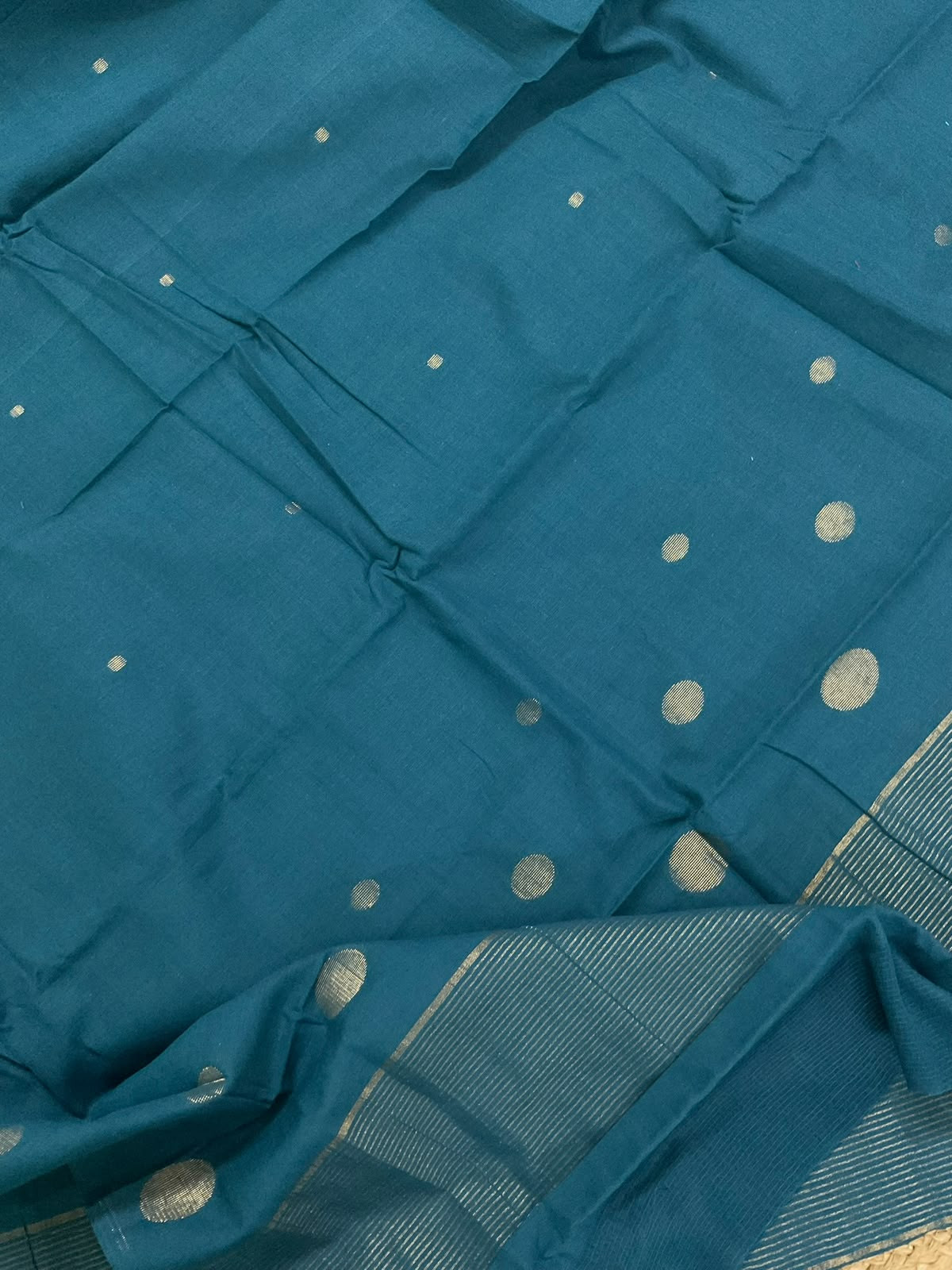 Pure Handloom Cotton Self Weaved Suit - Peacock Blue