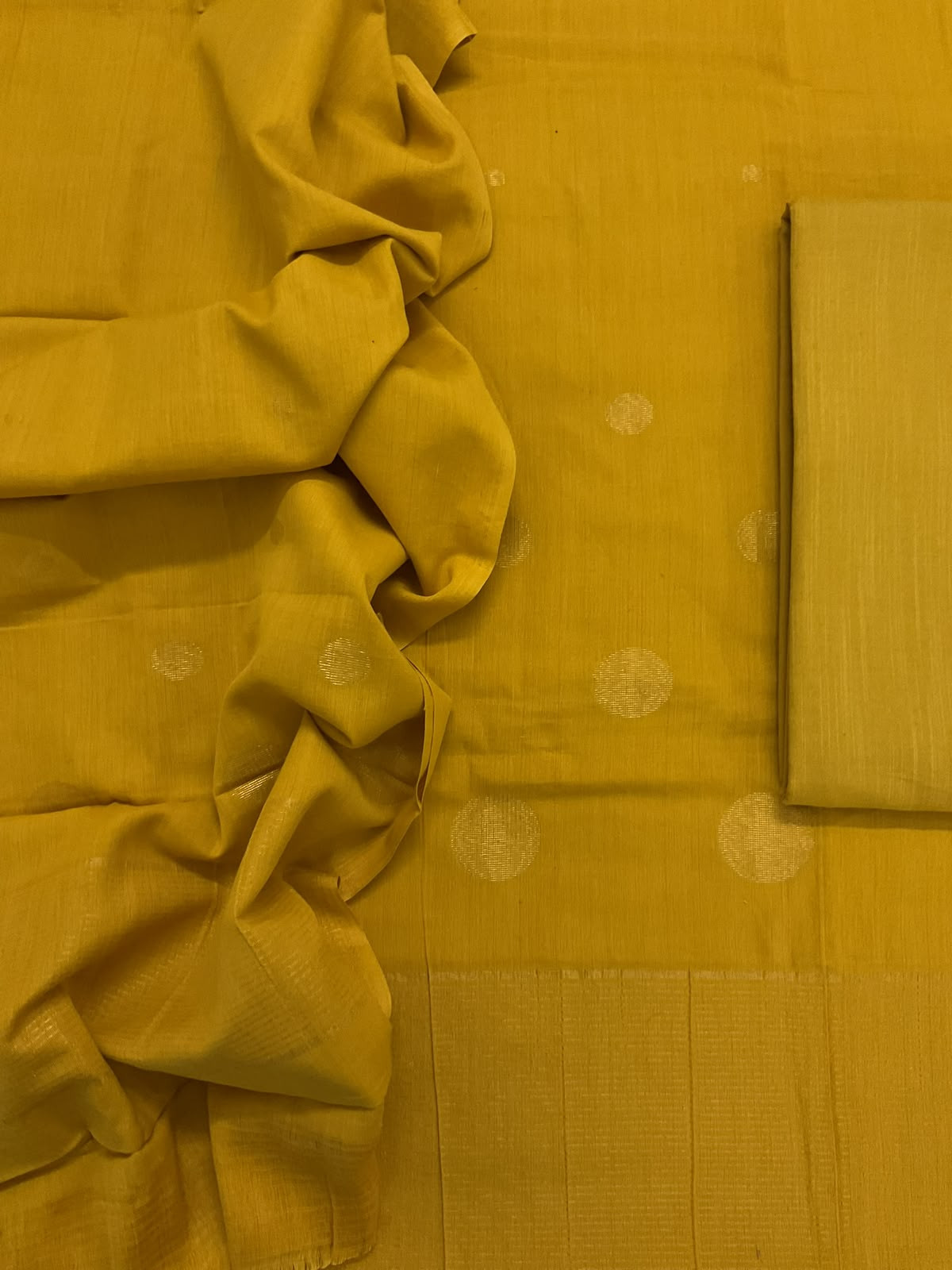 Pure Handloom Cotton Self Weaved Suit - Yellow