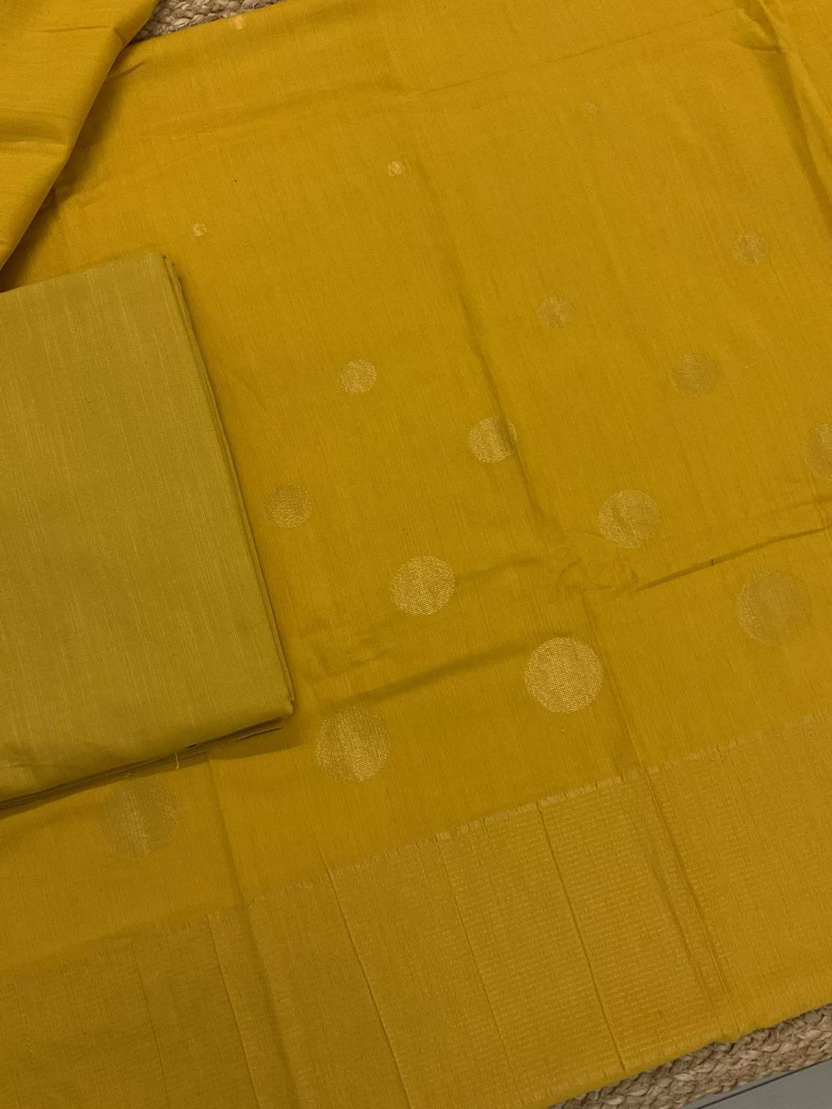 Pure Handloom Cotton Self Weaved Suit - Yellow
