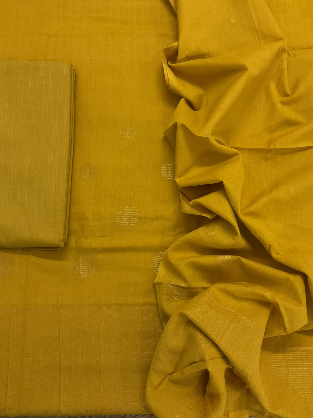 Pure Handloom Cotton Self Weaved Suit - Yellow