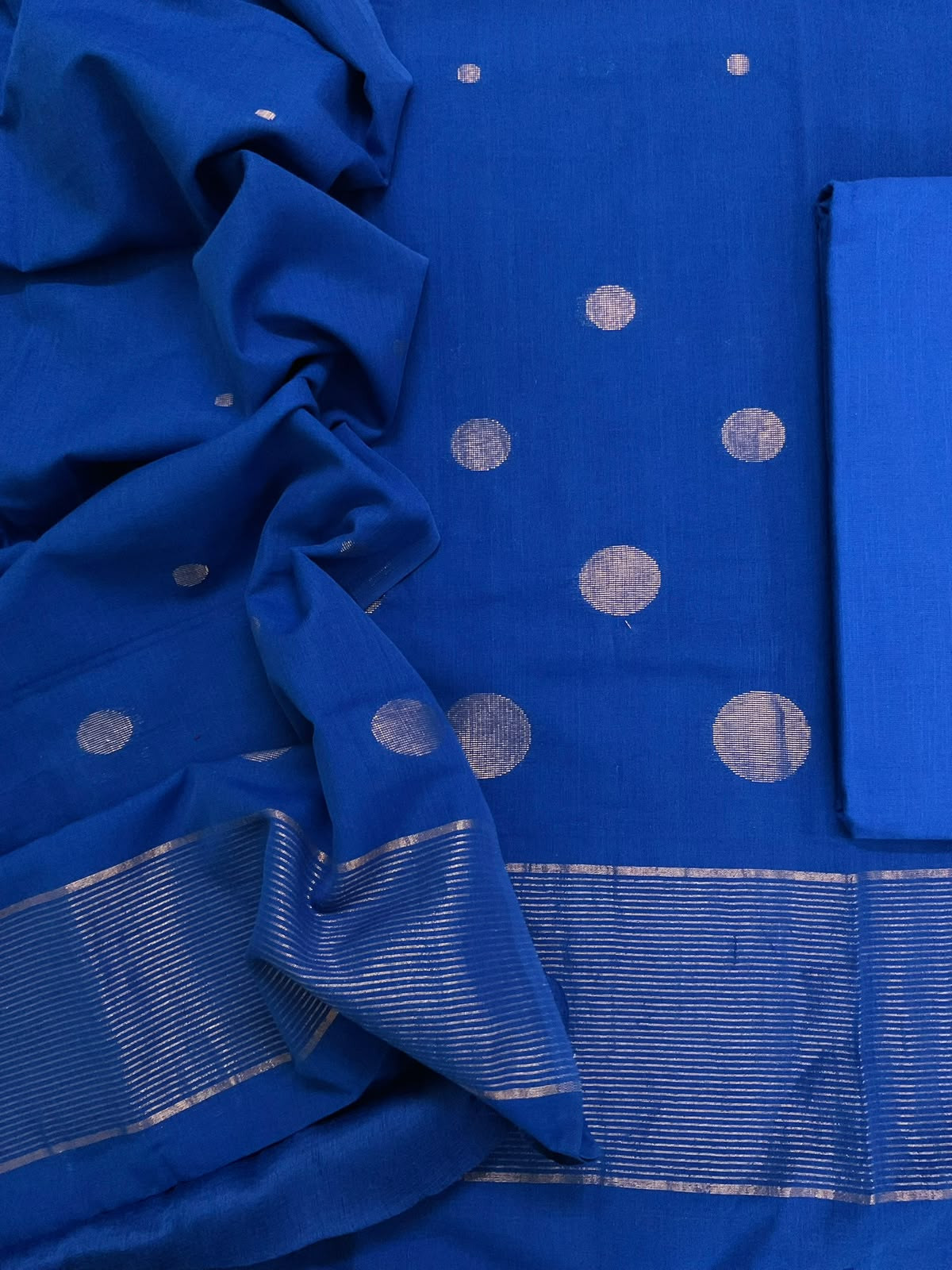 Pure Handloom Cotton Self Weaved Suit - Blue