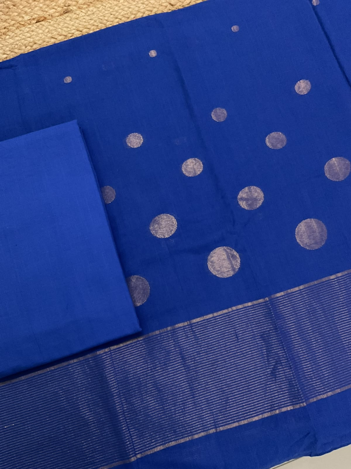 Pure Handloom Cotton Self Weaved Suit - Blue