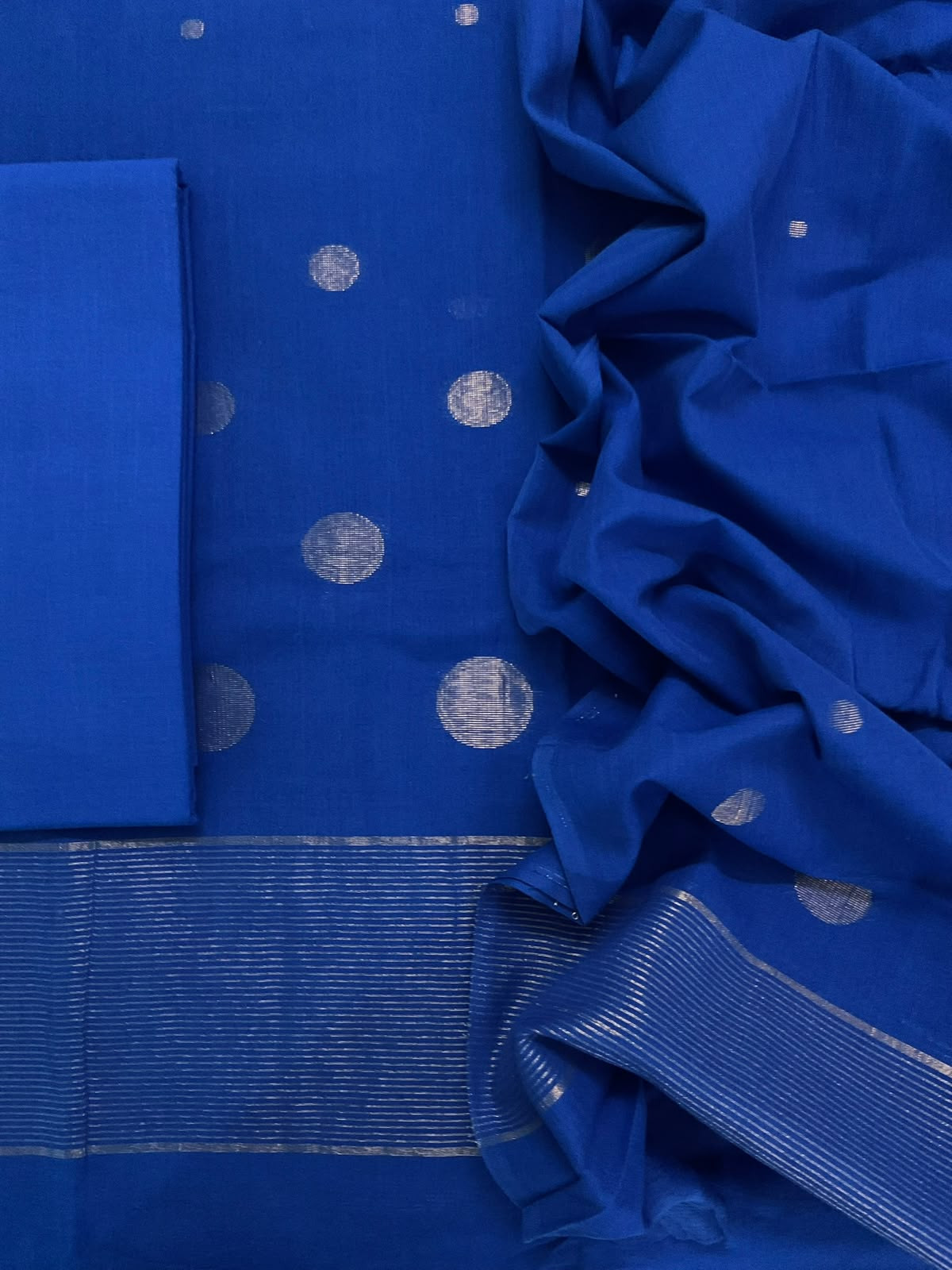 Pure Handloom Cotton Self Weaved Suit - Blue