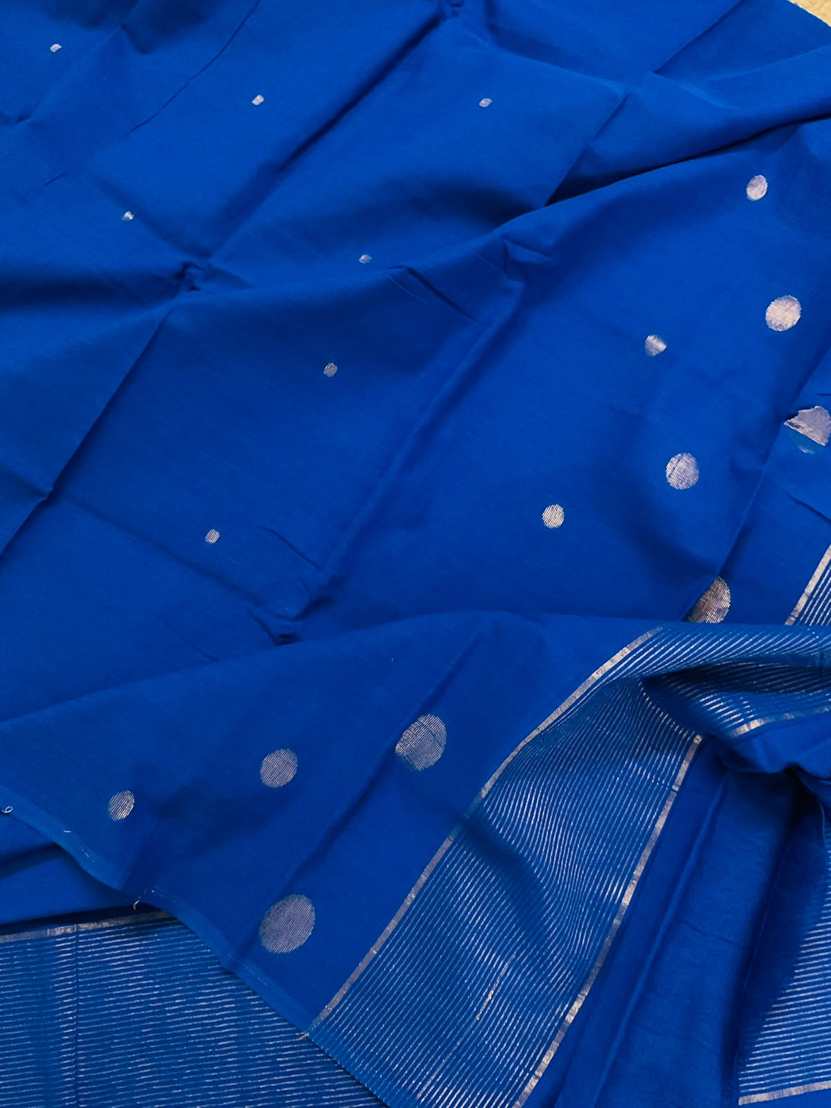 Pure Handloom Cotton Self Weaved Suit - Blue