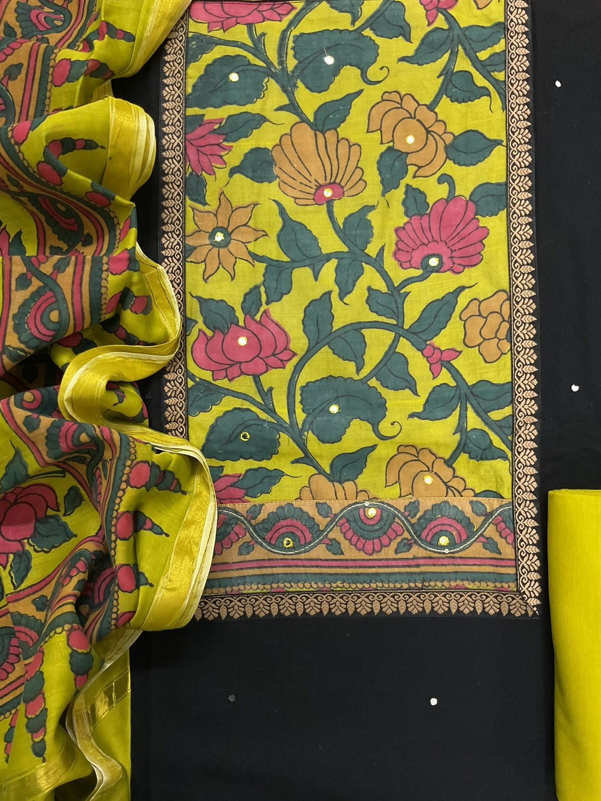 Pure Cotton Printed Embroidered Suit - Black