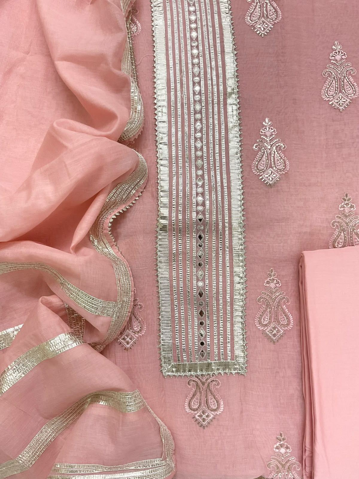 Pure Mul Chanderi Embroidered Suit - Pink