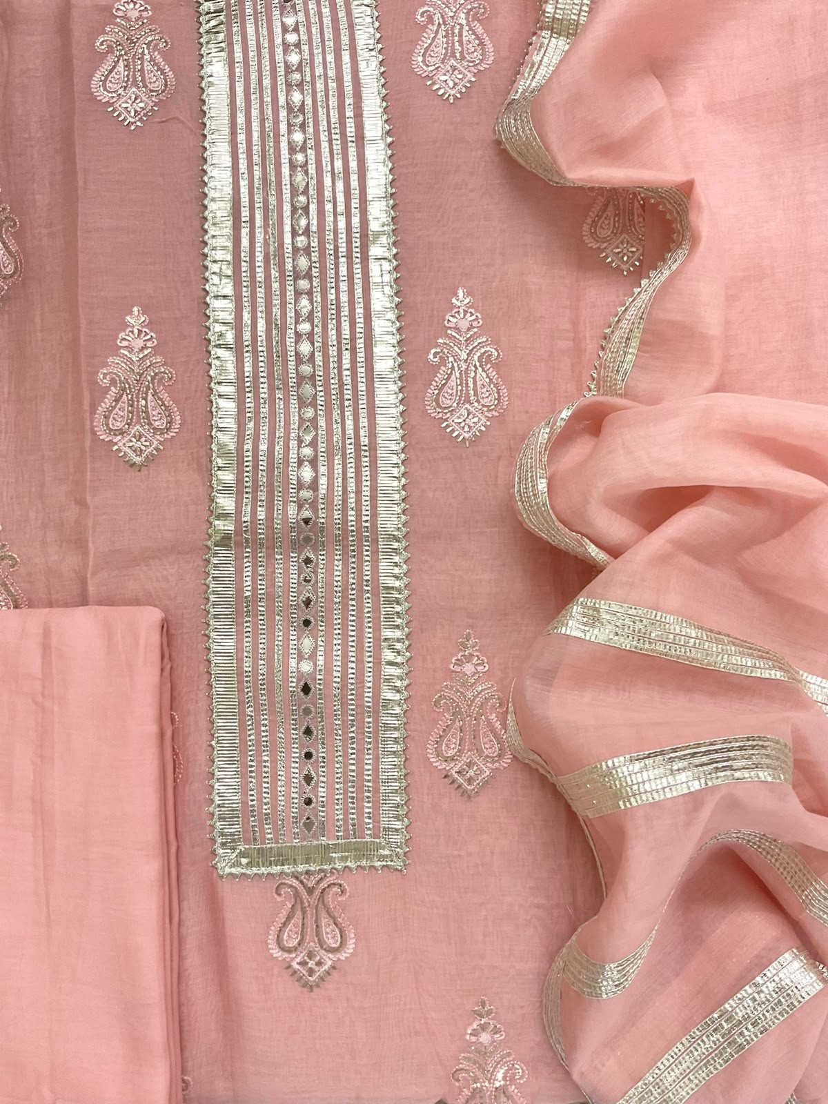Pure Mul Chanderi Embroidered Suit - Pink