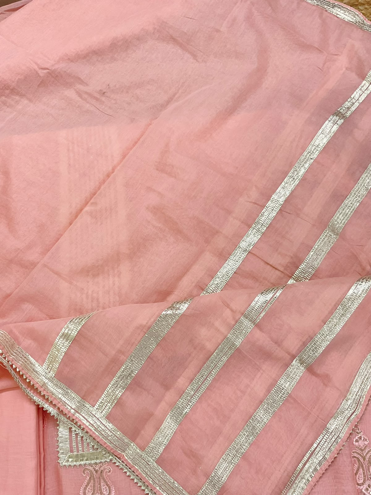 Pure Mul Chanderi Embroidered Suit - Pink