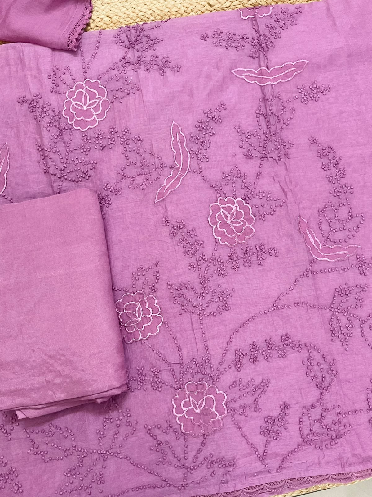 Pure Chanderi Embroidered Suit - Pink
