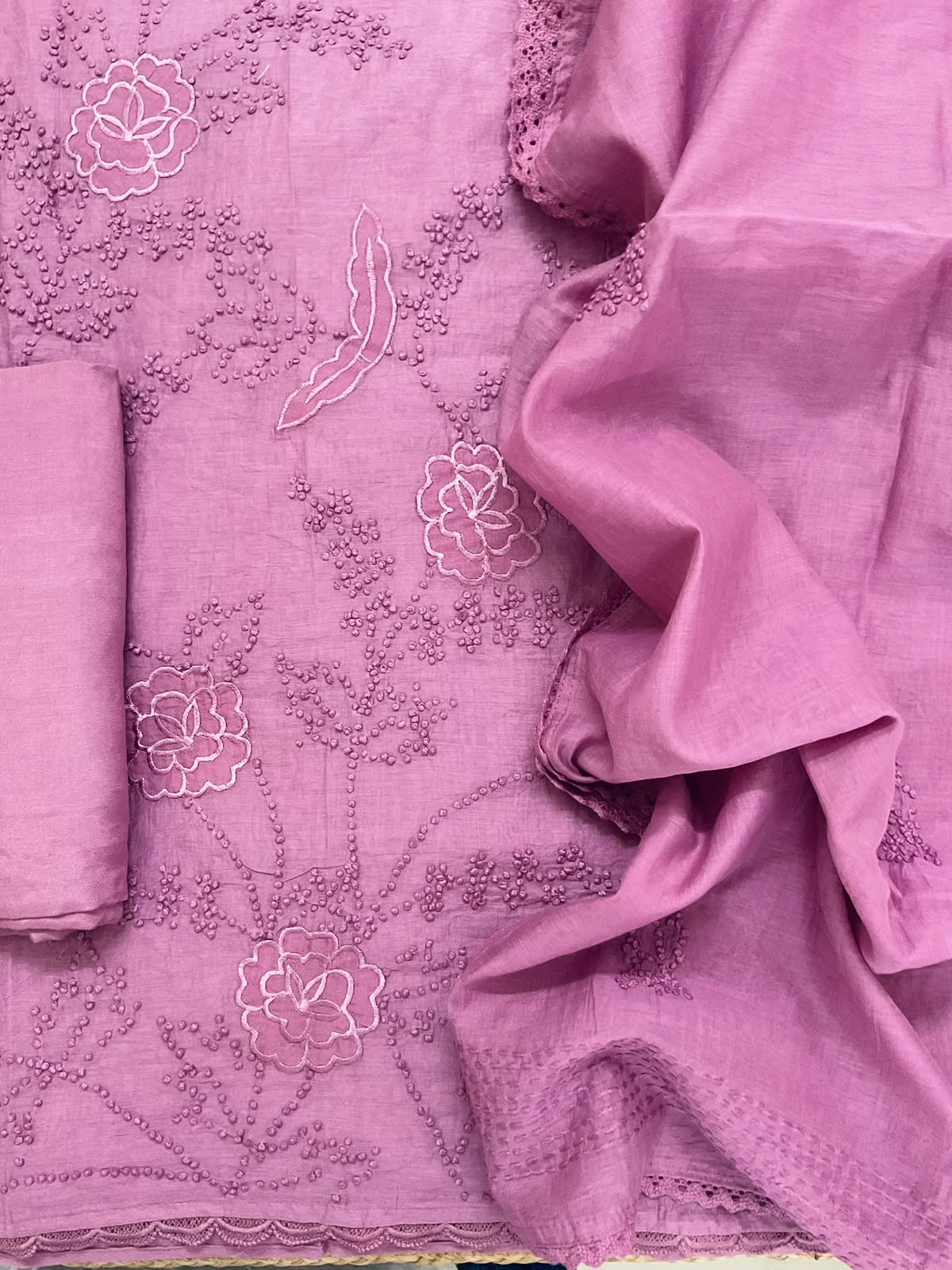 Pure Chanderi Embroidered Suit - Pink