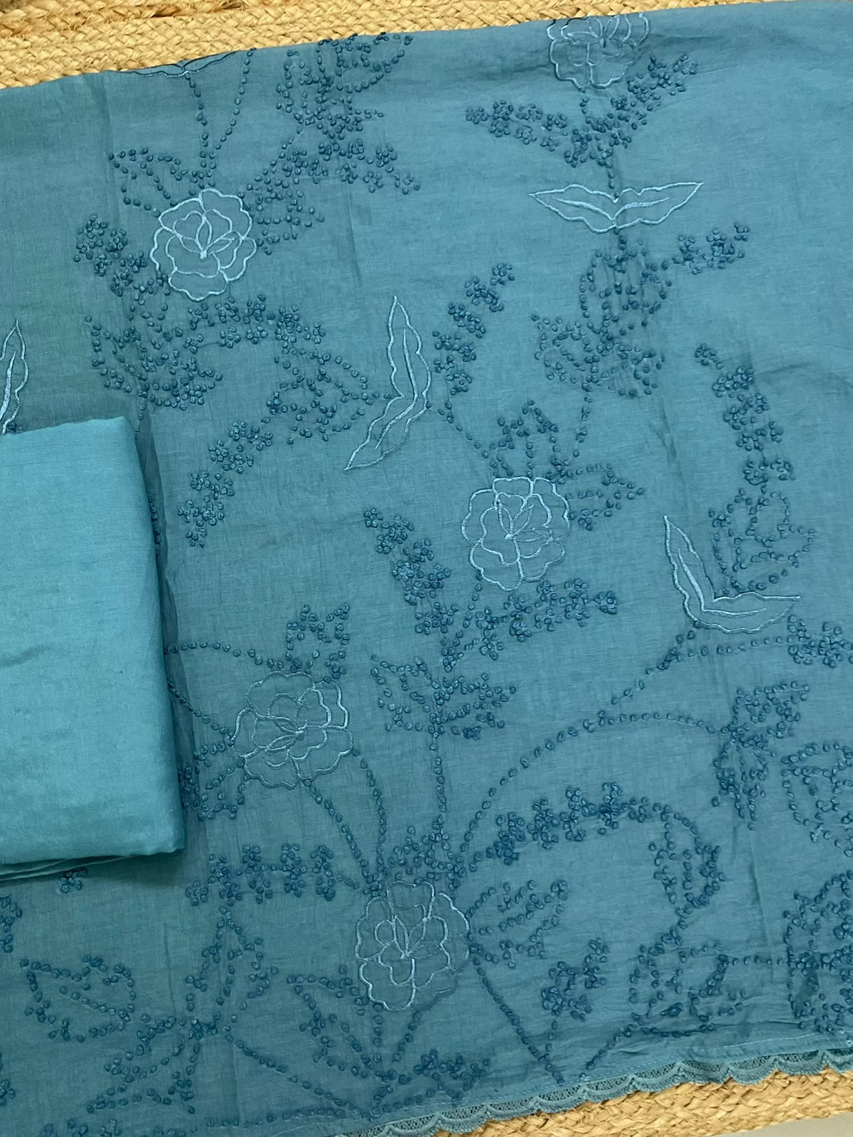 Pure Chanderi Embroidered Suit - Blue