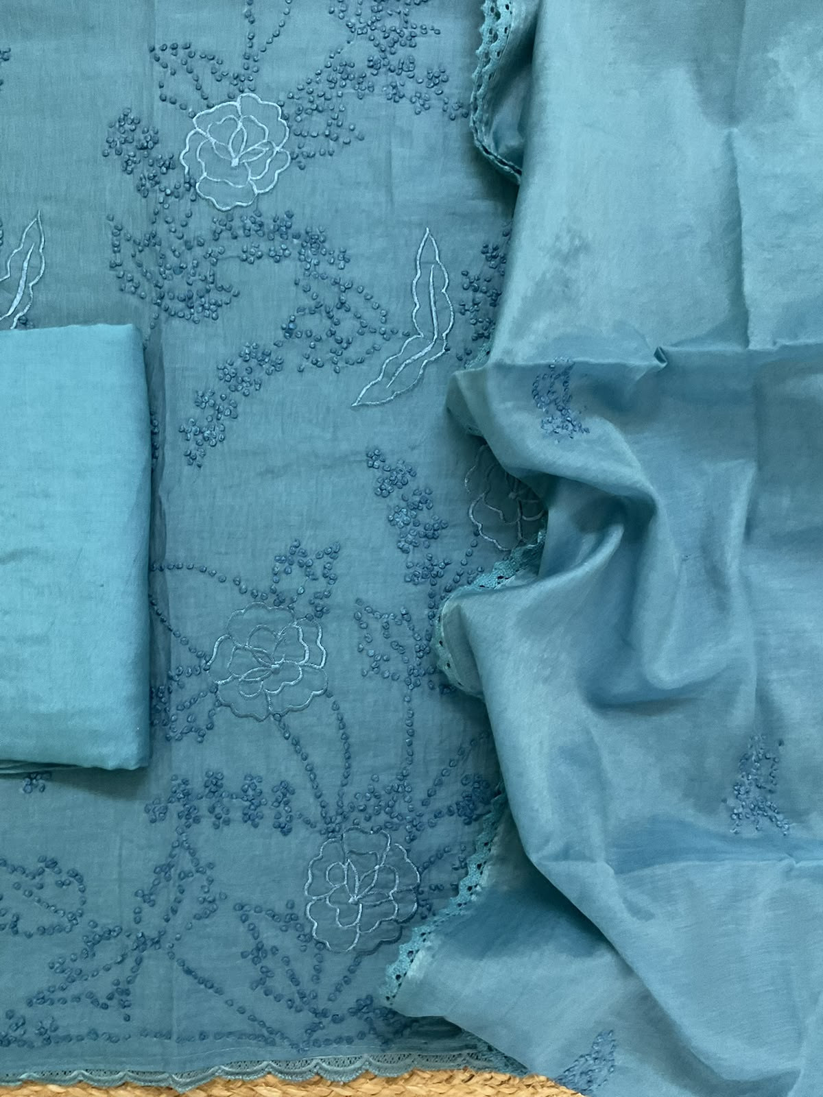 Pure Chanderi Embroidered Suit - Blue