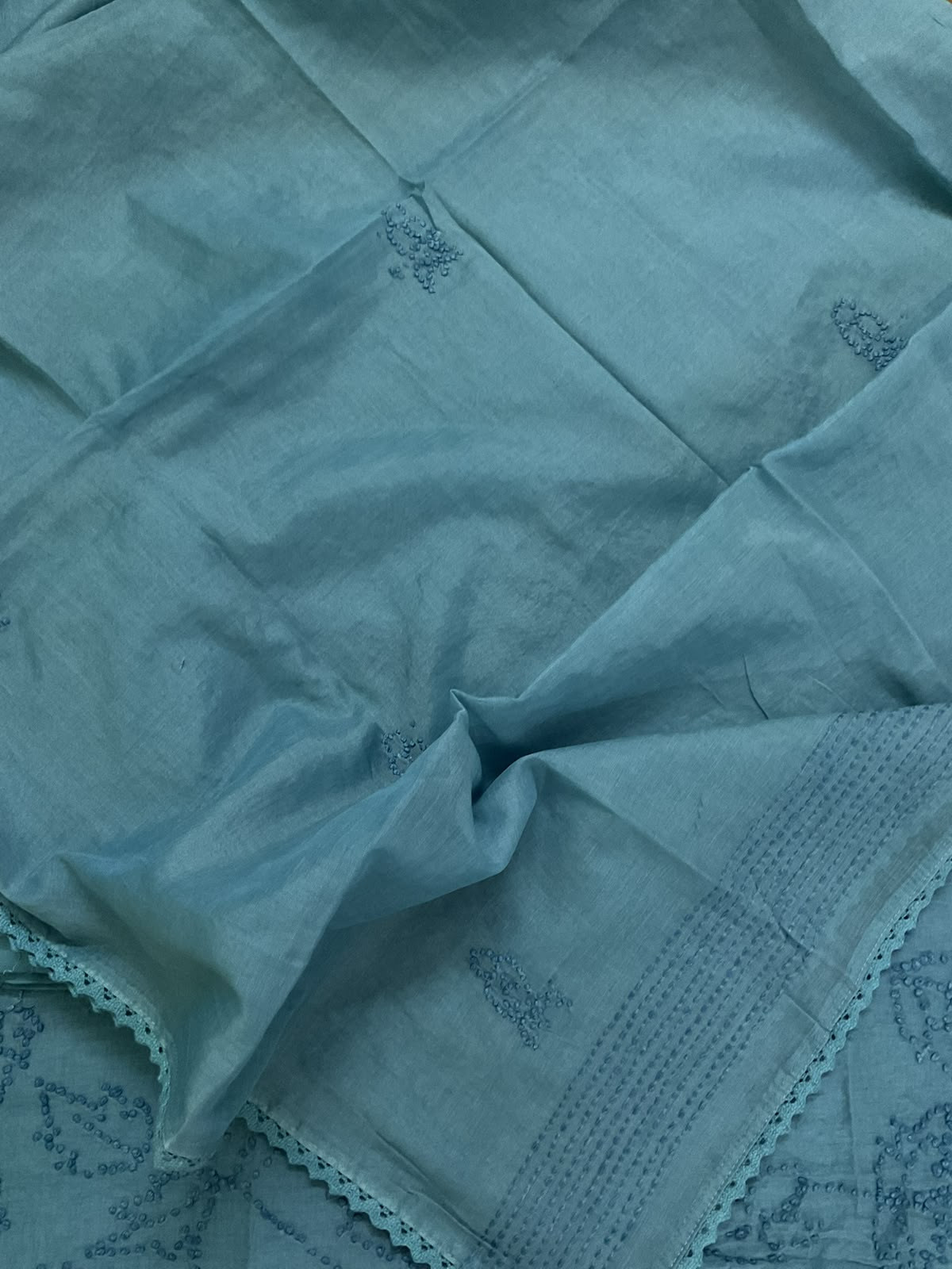 Pure Chanderi Embroidered Suit - Blue